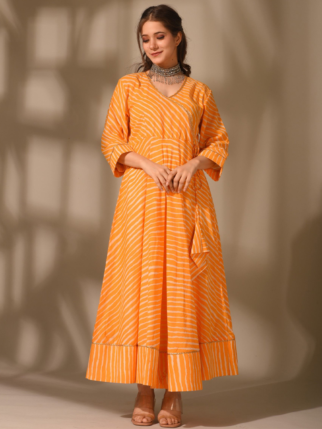 DIMPLE DESIGN STUDIO Striped Tie-Up detail Maxi Dress