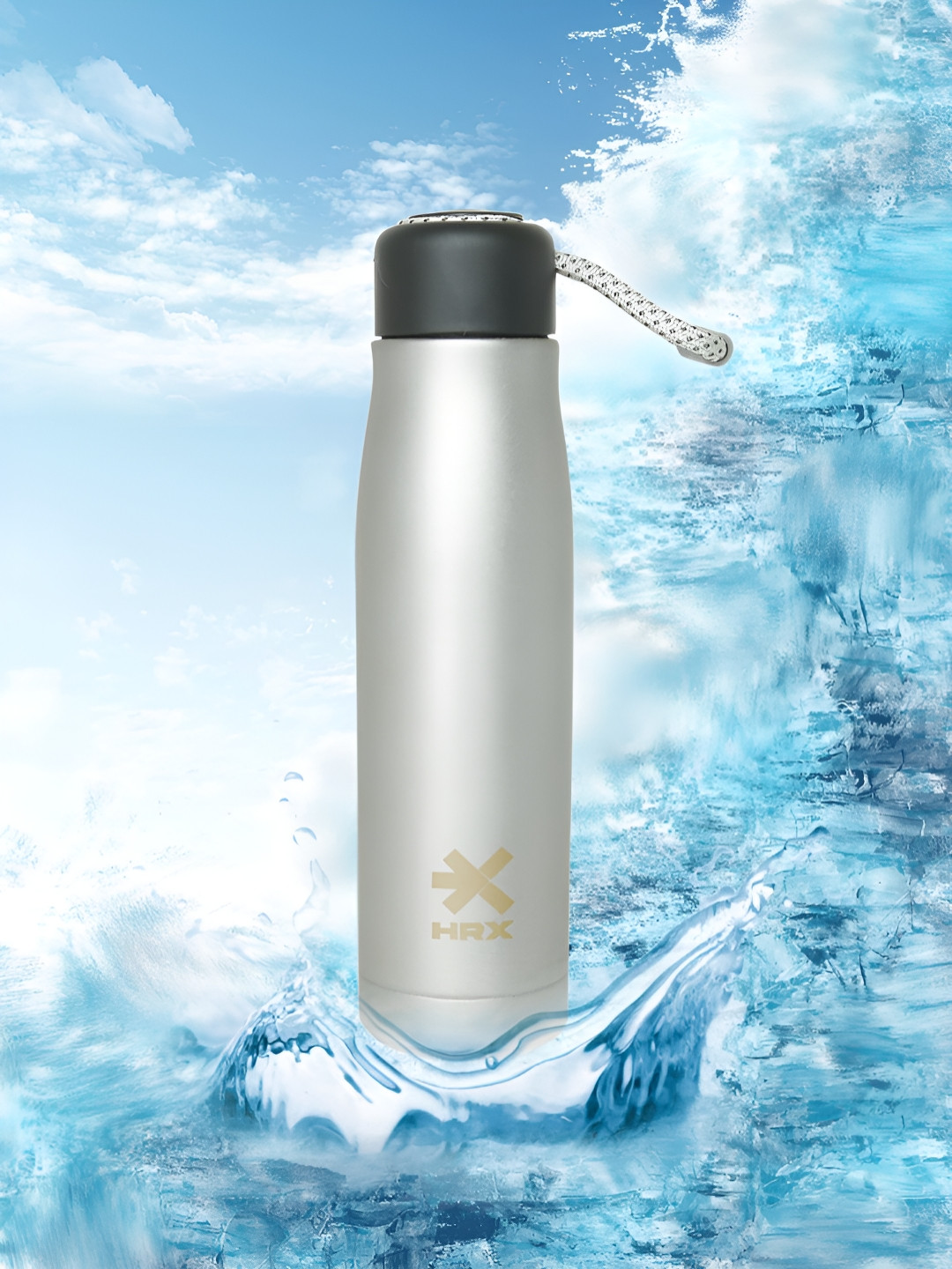 HRX by Hrithik Roshan Silver Brand Logo Stainless Steel Spill Proof Flask - 500ml