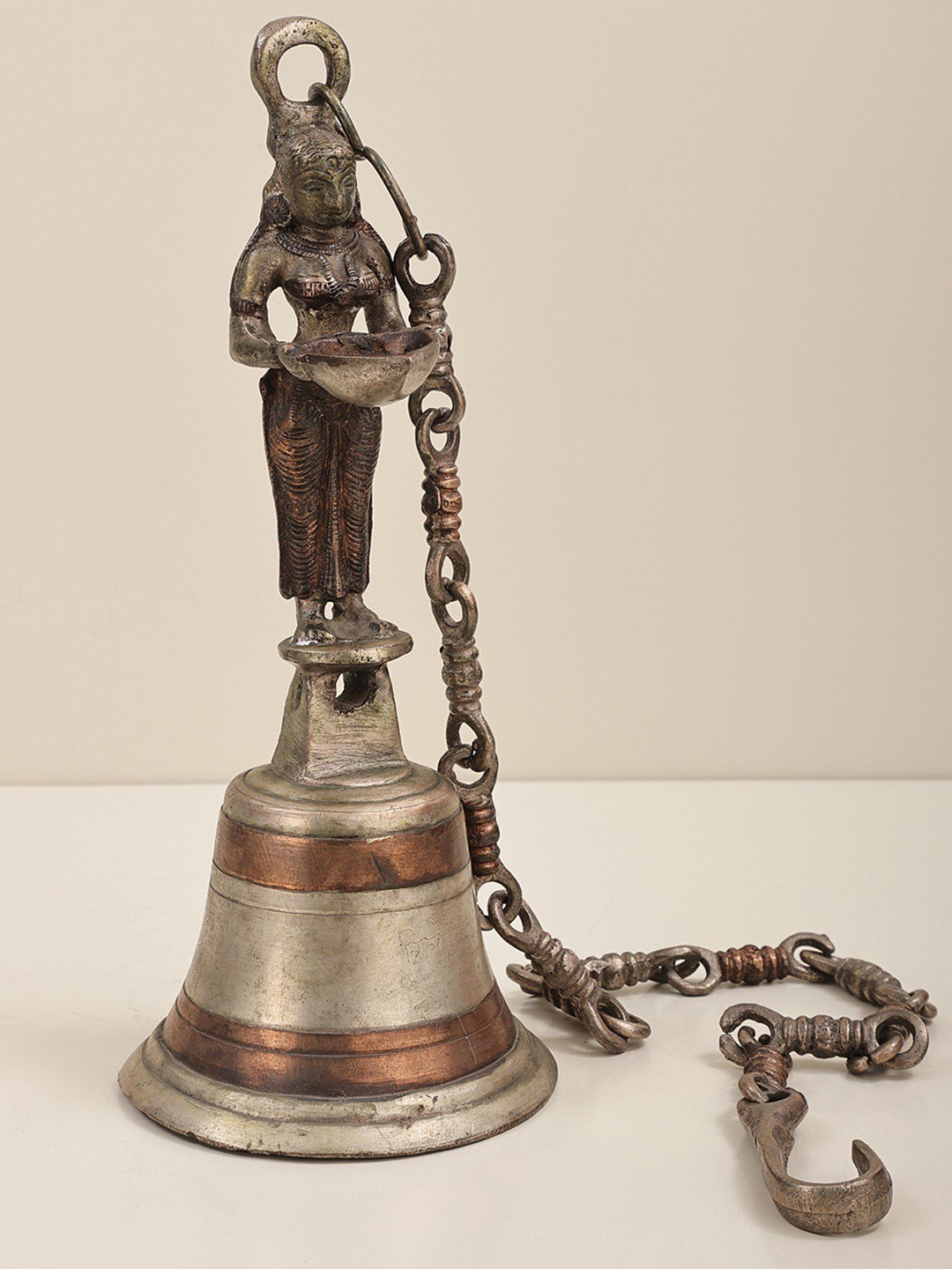 Exotic India Silver Toned Brass Deepalakshmi Hanging Bell