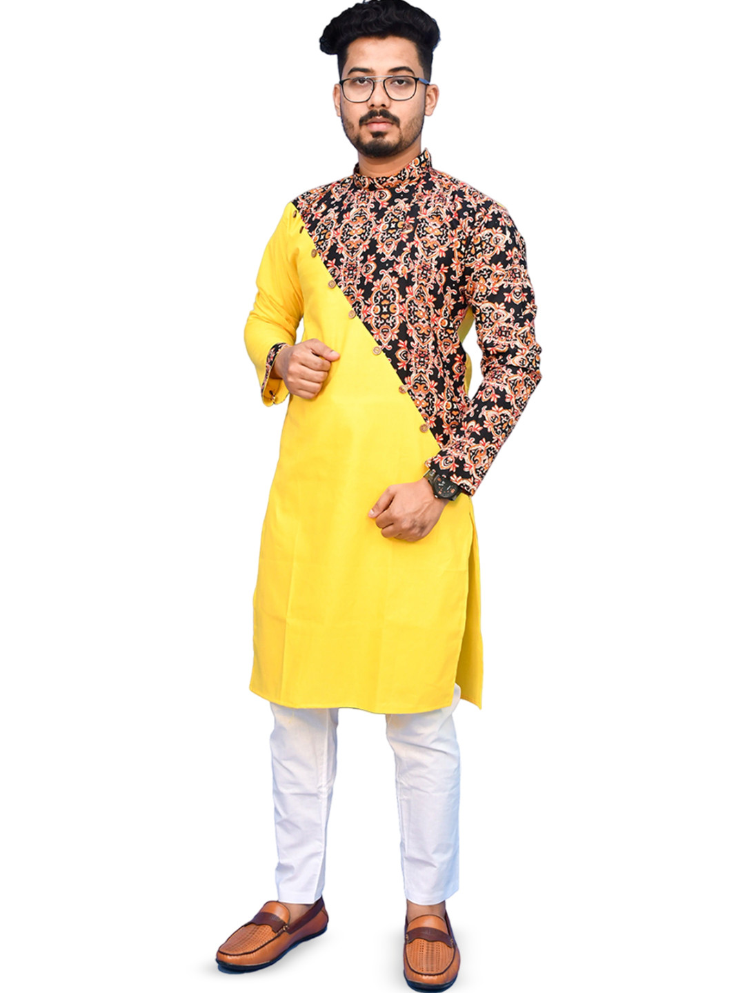 Rainbow Cloths Ethnic Motifs Printed Mandarin Collar Cotton Straight Kurta