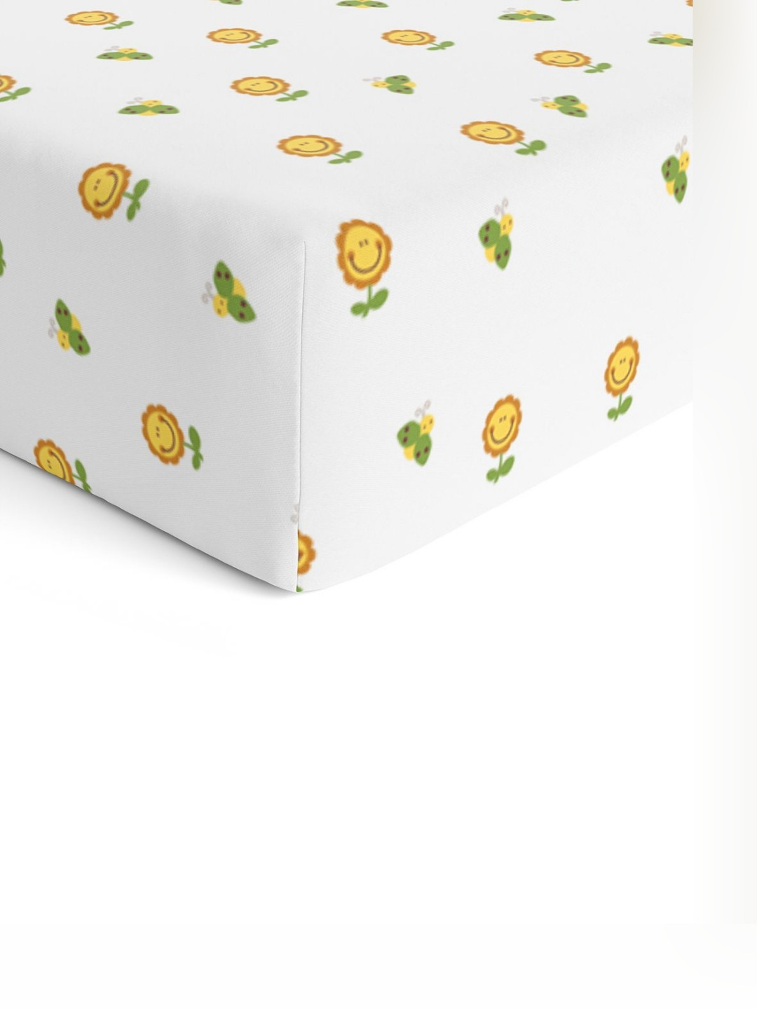 The White Cradle Flower With Bee Yellow Floral Cotton Skin-Friendly 120 TC Fitted Crib Bedsheet -52 x 28 inches