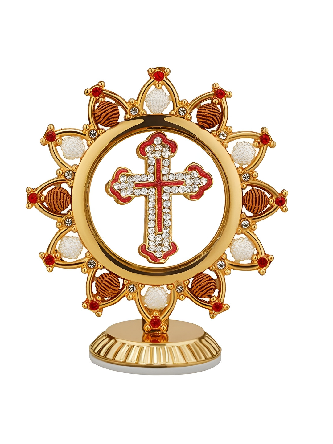 INTERNATIONAL GIFT Jesus Cross Sign Gold Metal Metallic Prayer Room Small Showpiece - 3.3 Inches