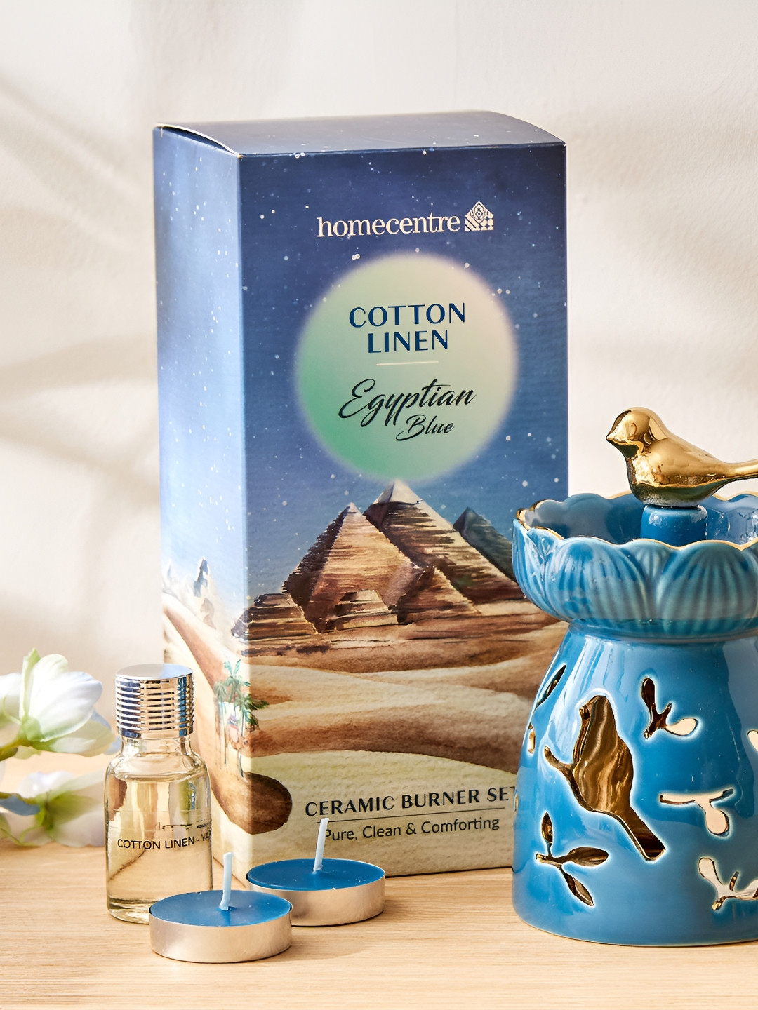 Home Centre Blue 4 Pieces Cotton Linen Burner Set