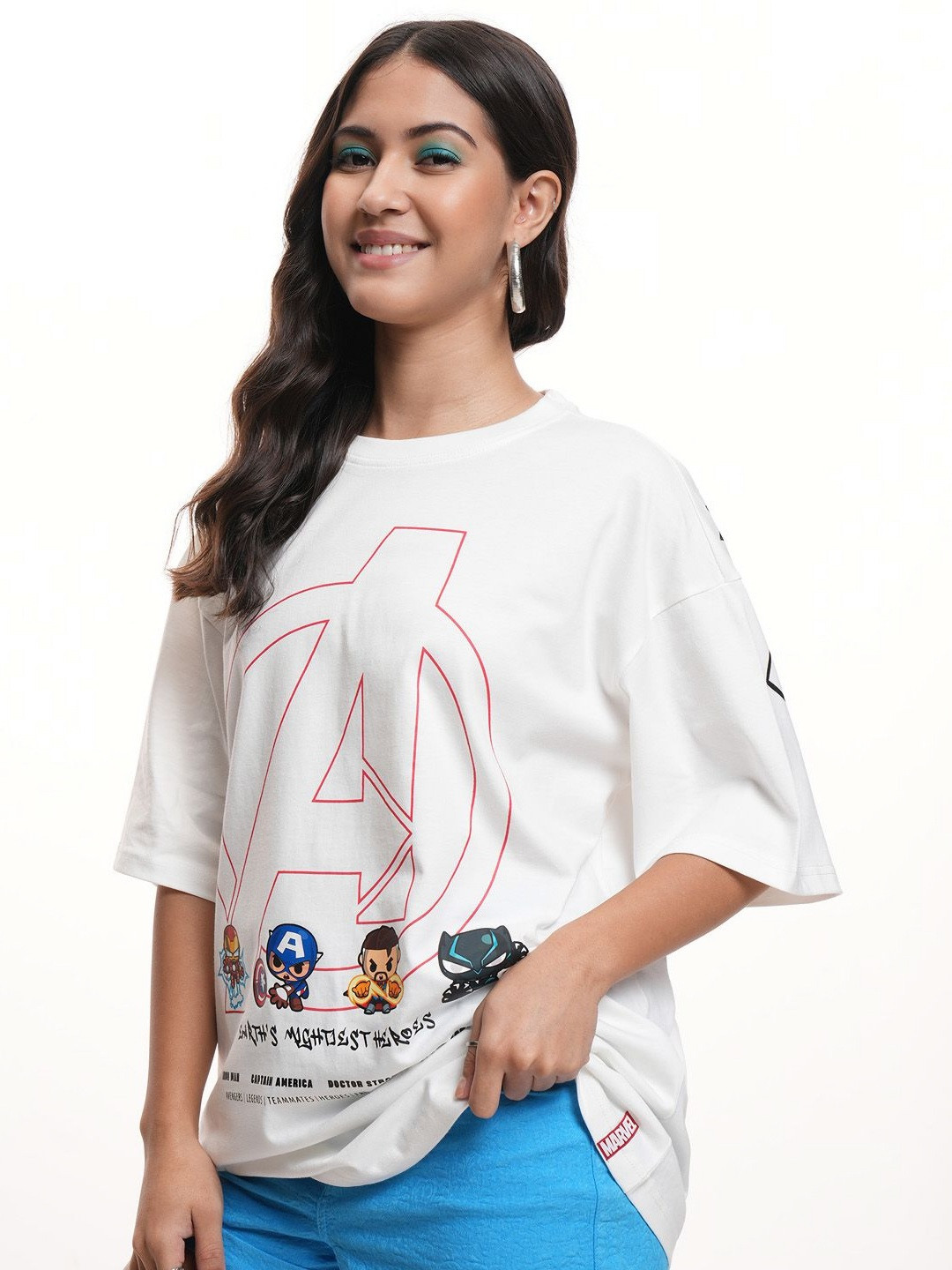 Tokyo Talkies Women Marvel Avengers Printed Oversized Cotton Tshirt
