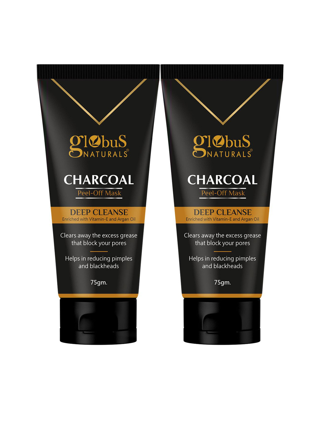 Globus naturals Charcoal Set Of 2 Peel Off Mask For Deep Cleanse With Vitamin E-75g Each