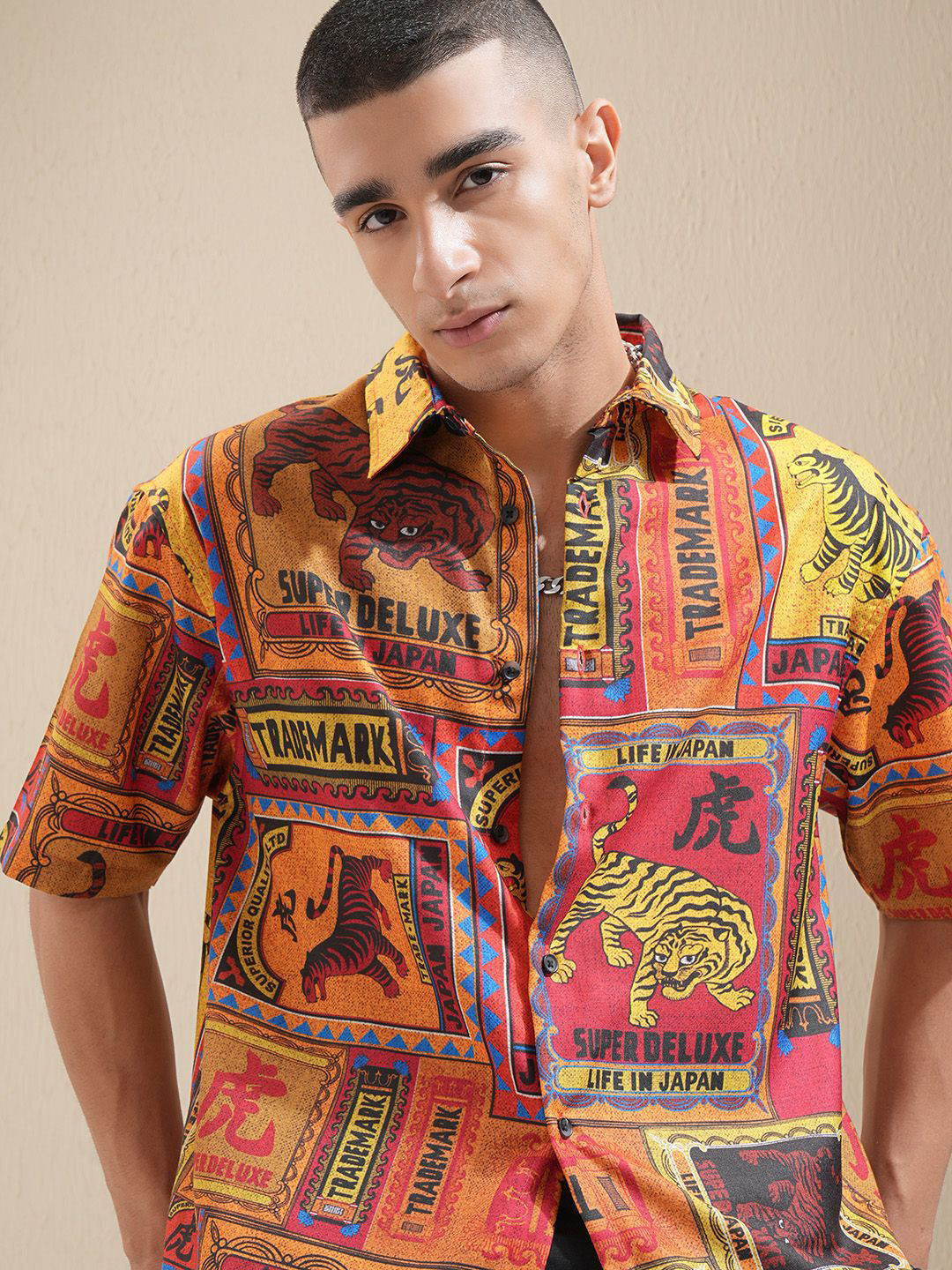 Highlander Men Mui Color Popcorn Textured Printed Oversized Shirt