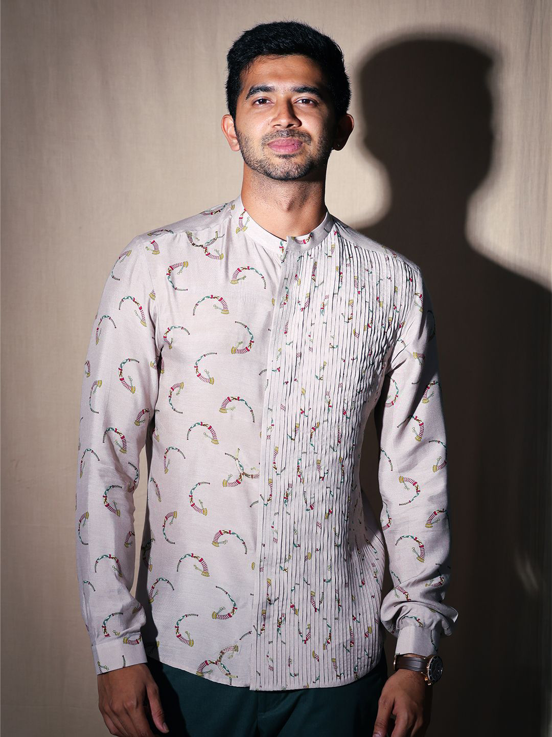 Arya Giri Men Band Collar Conversational Printed Relaxed Fit Casual Shirt