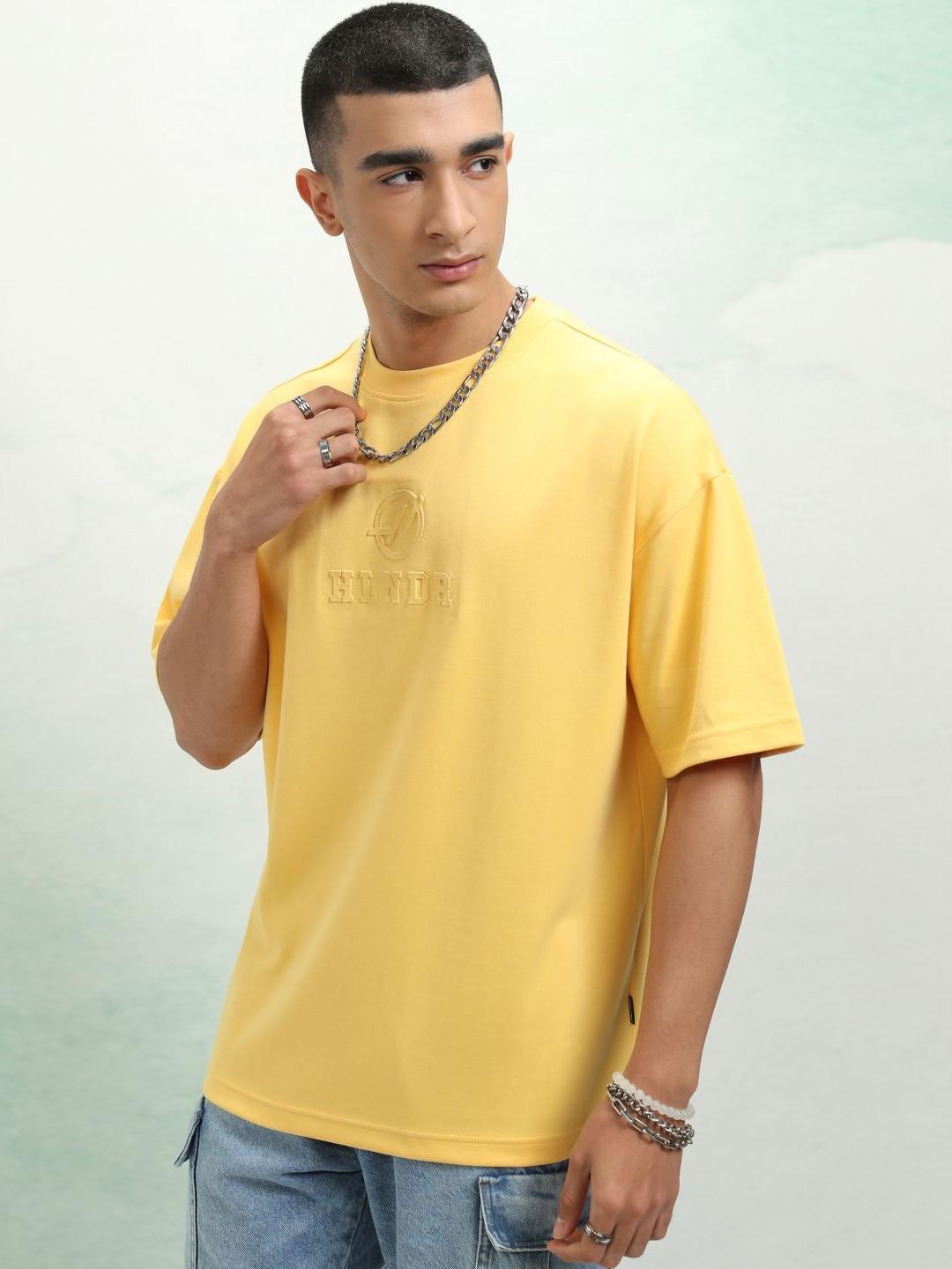 HIGHLANDER Men Brand Logo Printed Round Neck Cotton Oversized T-Shirt