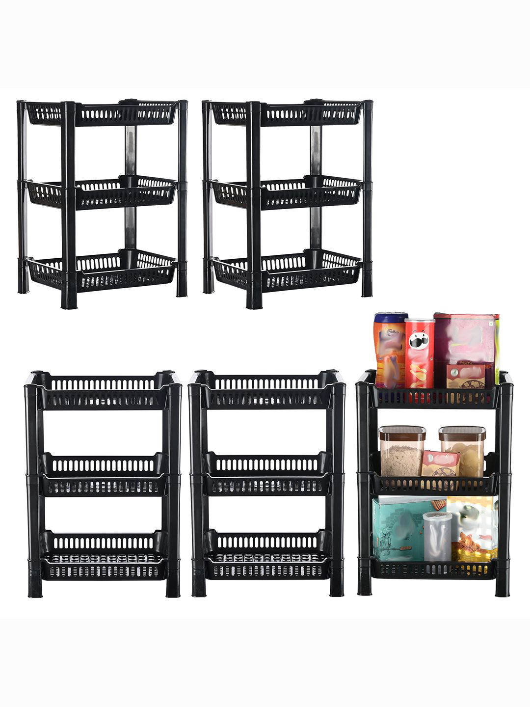 Kuber Industries Black 5 Pieces Kitchen Multi-Utility Organiser