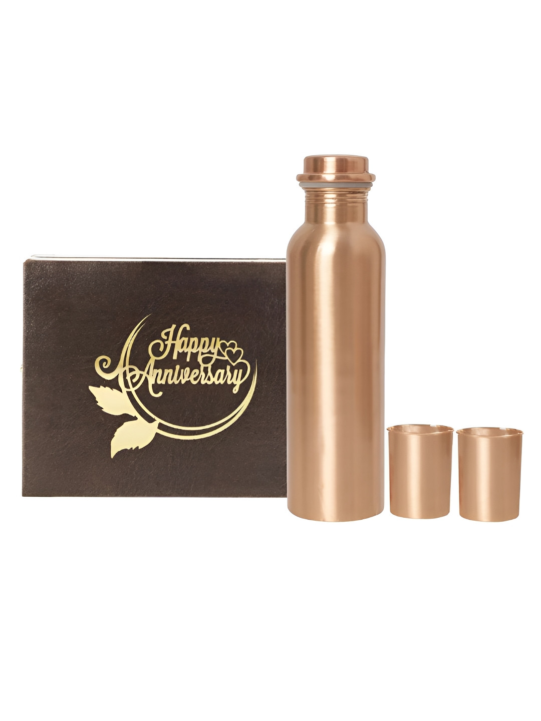 INTERNATIONAL GIFT Copper Water Bottle With 2 Glass & Happy Anniversary Tag