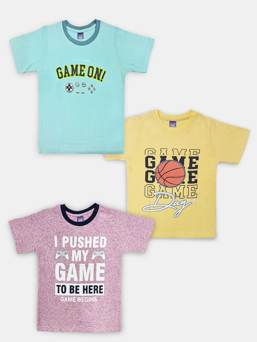 Here&Now X Game Begins Boys Pack of 3 Assorted Typography Printed T-shirts