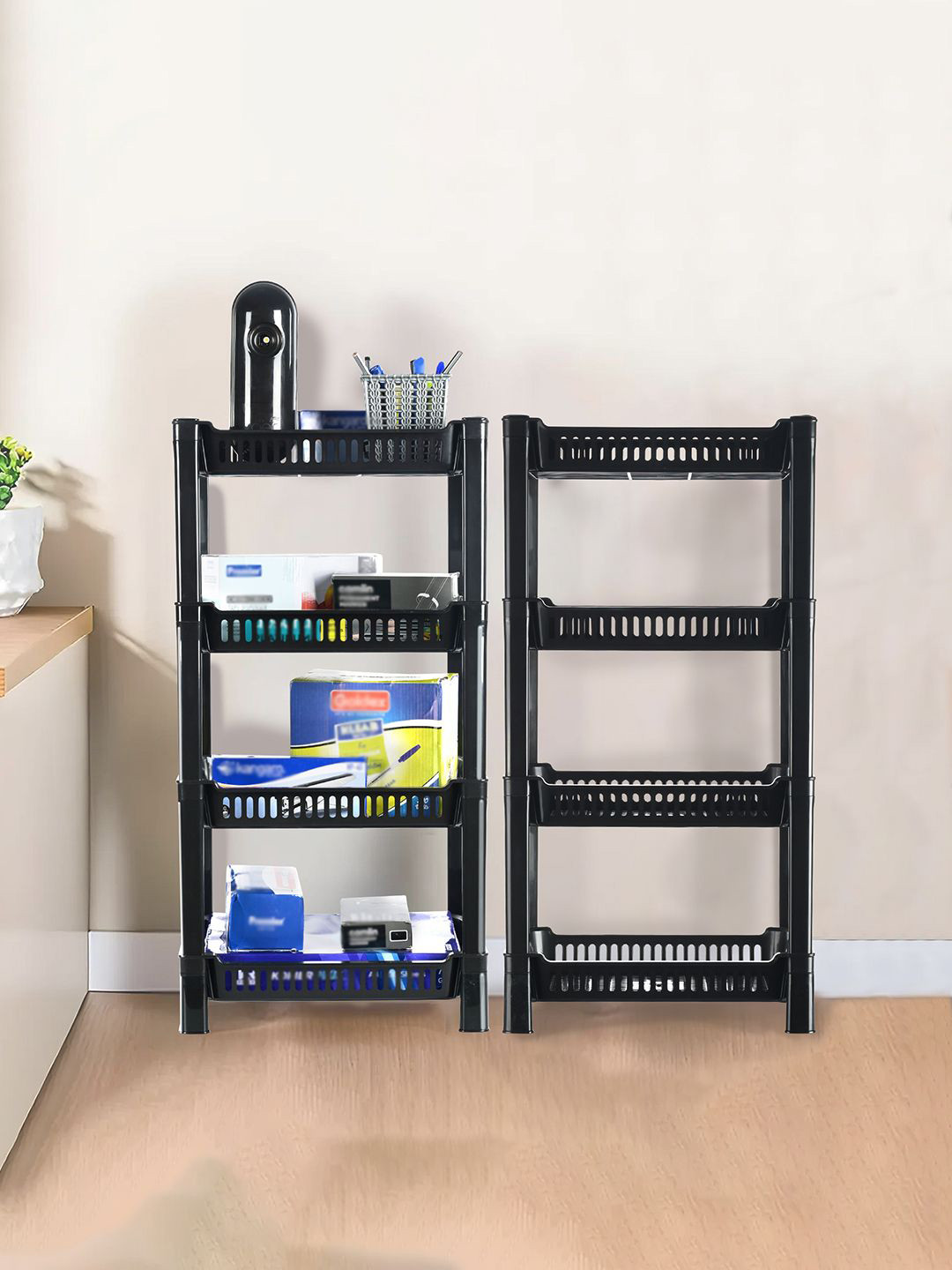 Kuber Industries Black 2 Pieces Multipurpose 4 Tier Racks For Storage