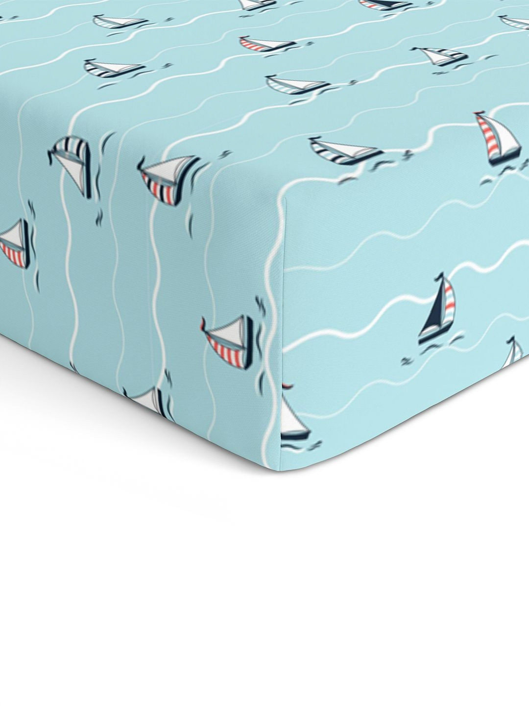 The White Cradle Blue Graphic Cotton 120 TC Fitted Crib Bedsheet -120 x 60 x 15 cm