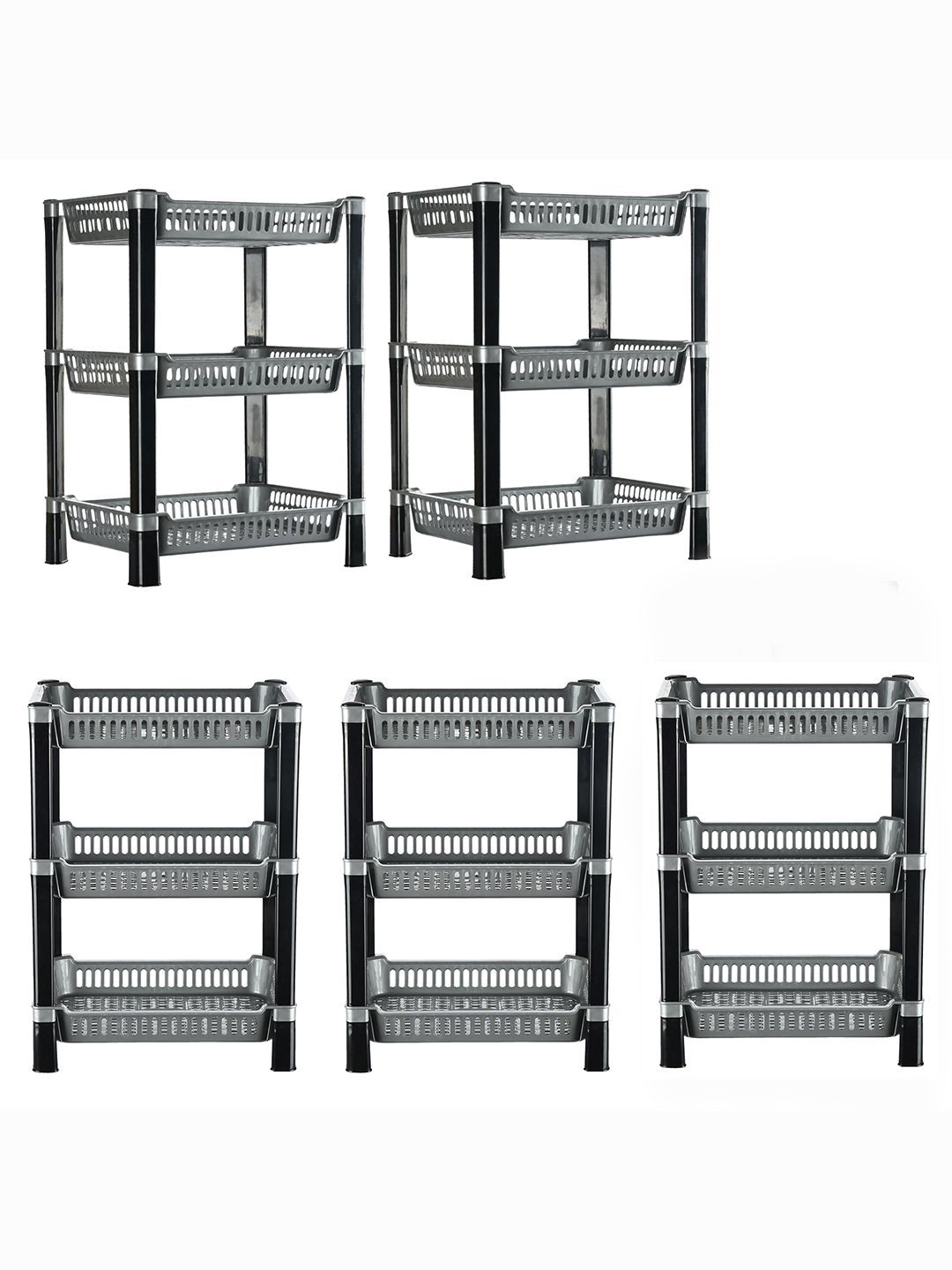 Kuber Industries Silver Toned 5 Pcs Long Lasting  Multipurpose 3-Layer Kitchen Organiser