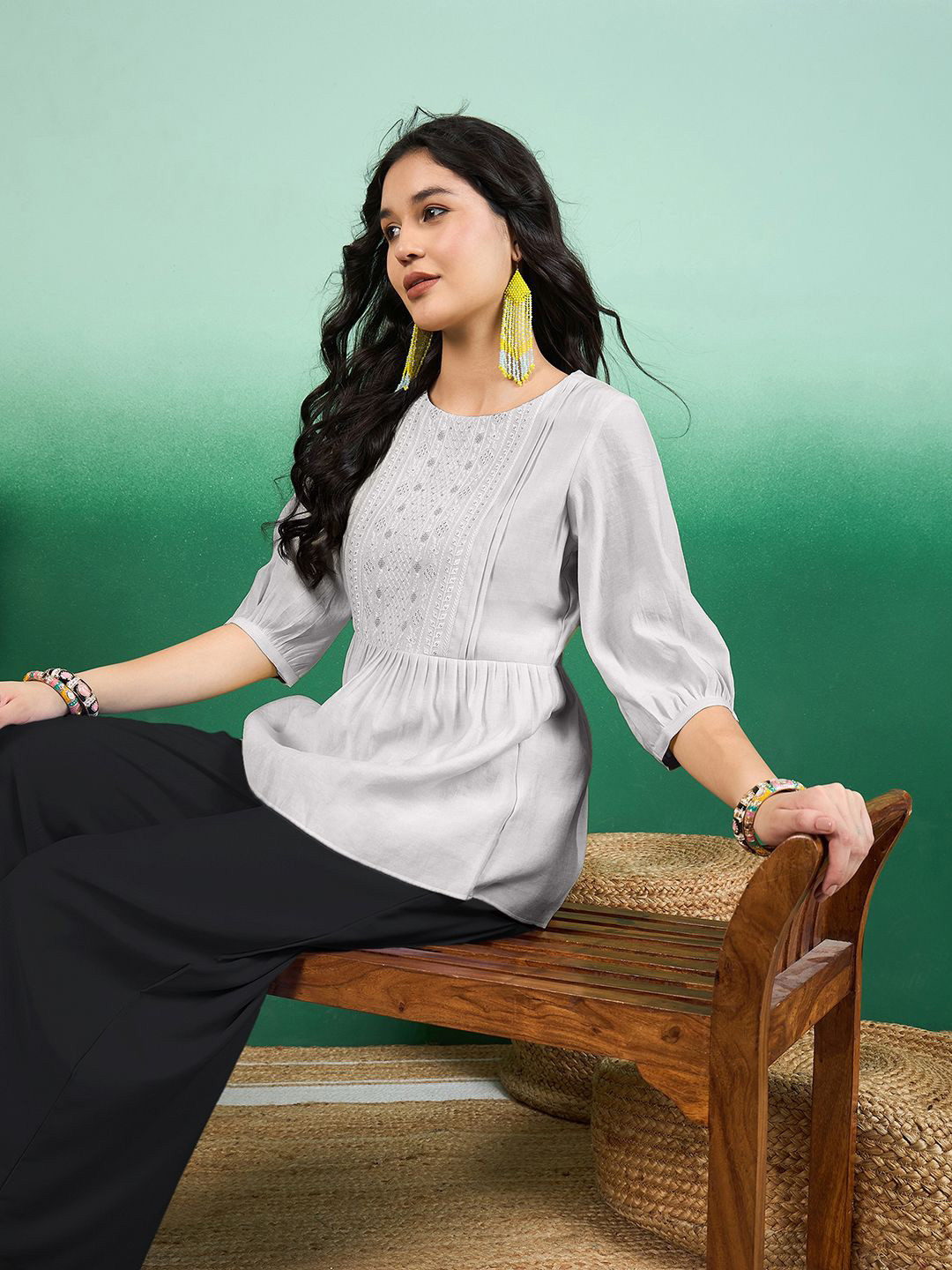 Sangria Embroidered Peplum Tops