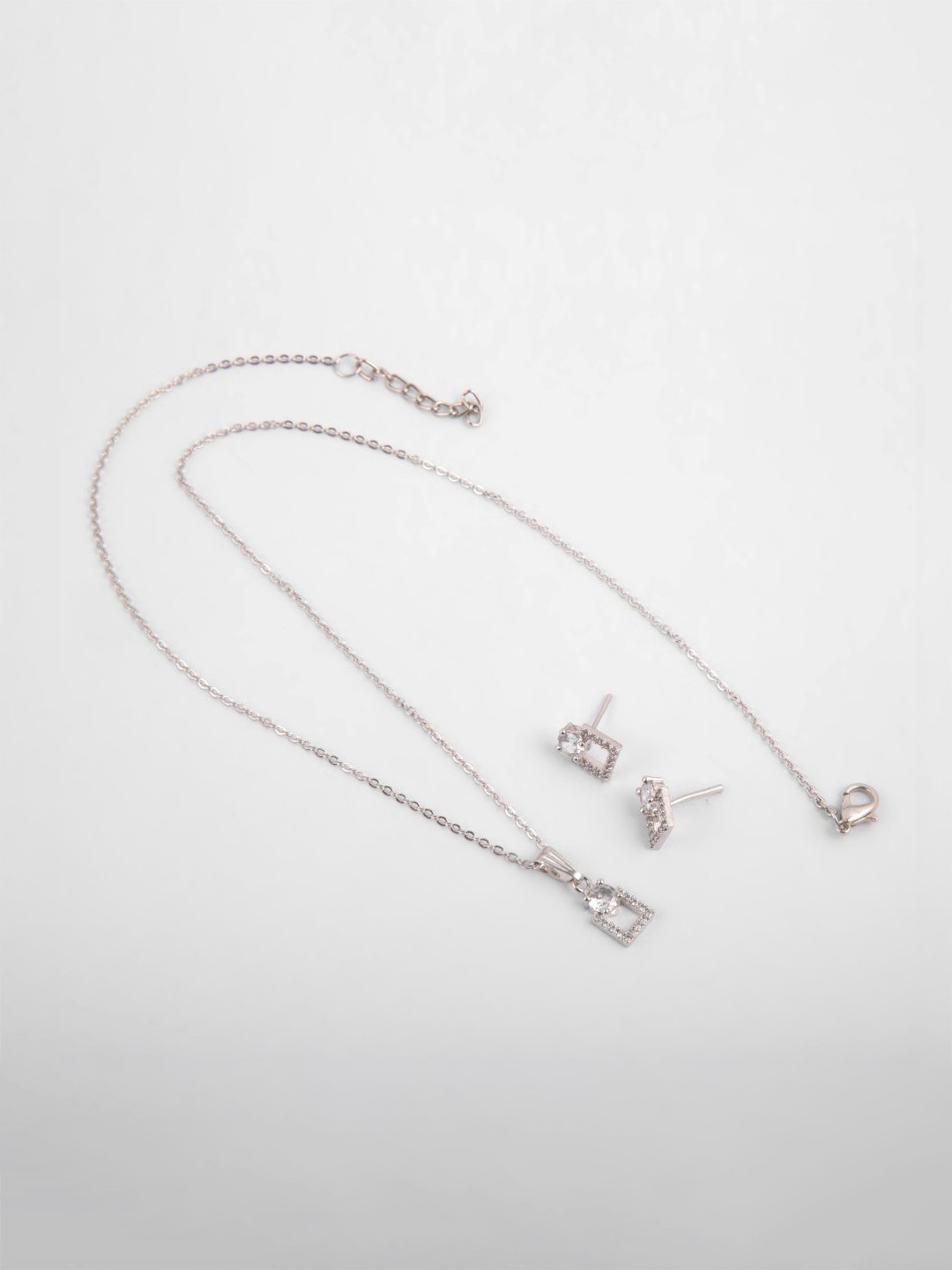 Kord Store Rhodium Plated American Diamond Studded Square Pendant With Chain