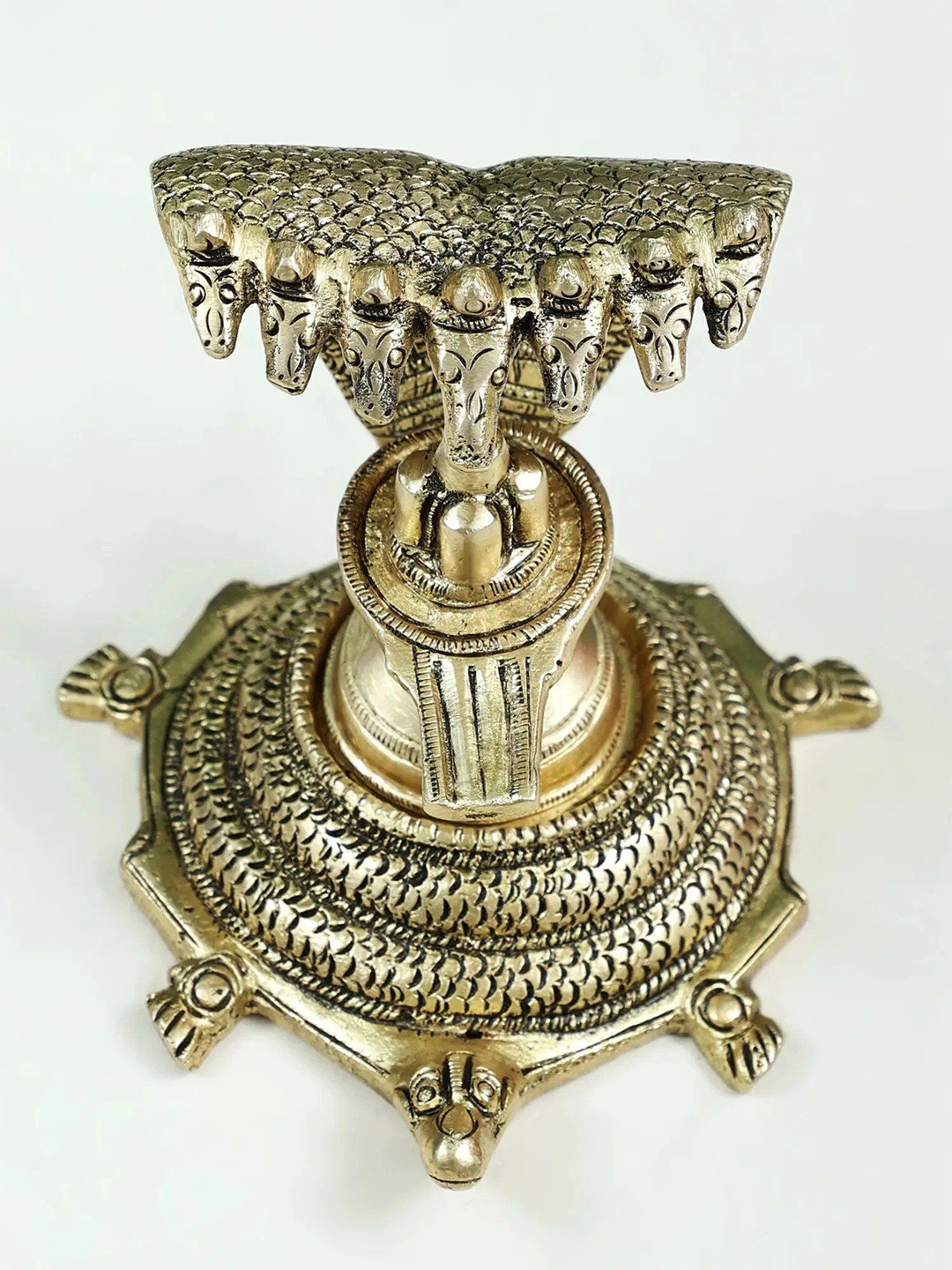 Exotic India Small Shivalinga Idol on Turtle Pedestal Gold Toned Brass Pooja Essentials