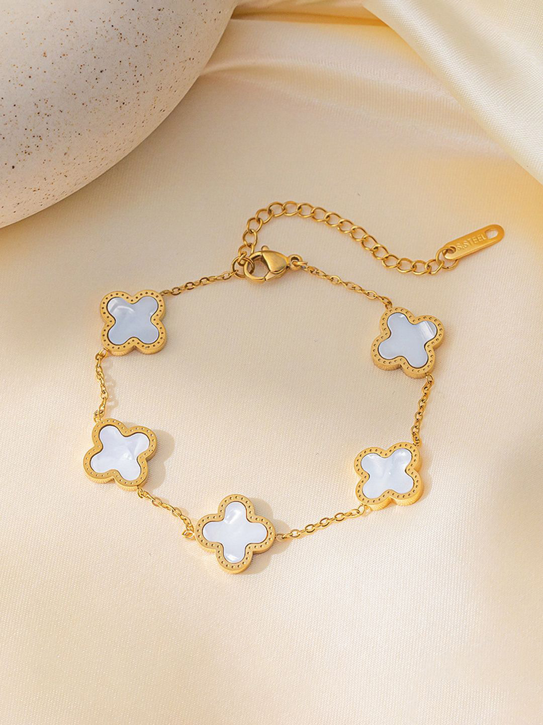 Designs & You Gold-Plated Anti Tarnish White Link Bracelet