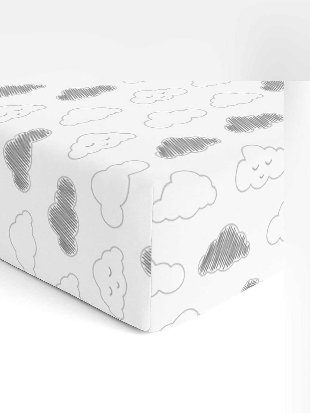 The White Cradle Clouds White Conversational Cotton Skin-Friendly 120 TC Fitted Crib Bedsheet -132 x 70 x 20 cm