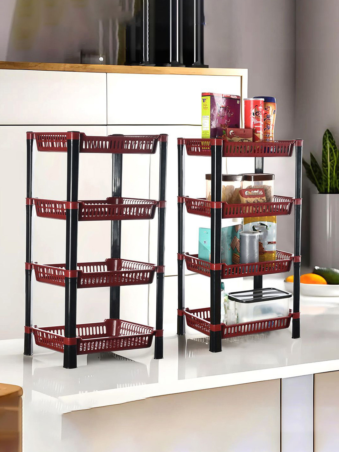 Kuber Industries Maroon 2 Pieces Long Lasting Multipurpose 4-Layer Kitchen Organiser