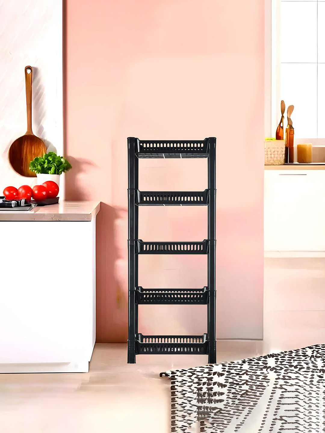 Kuber Industries Black Multipurpose 5-Layer Storage Rack Kitchen Organiser