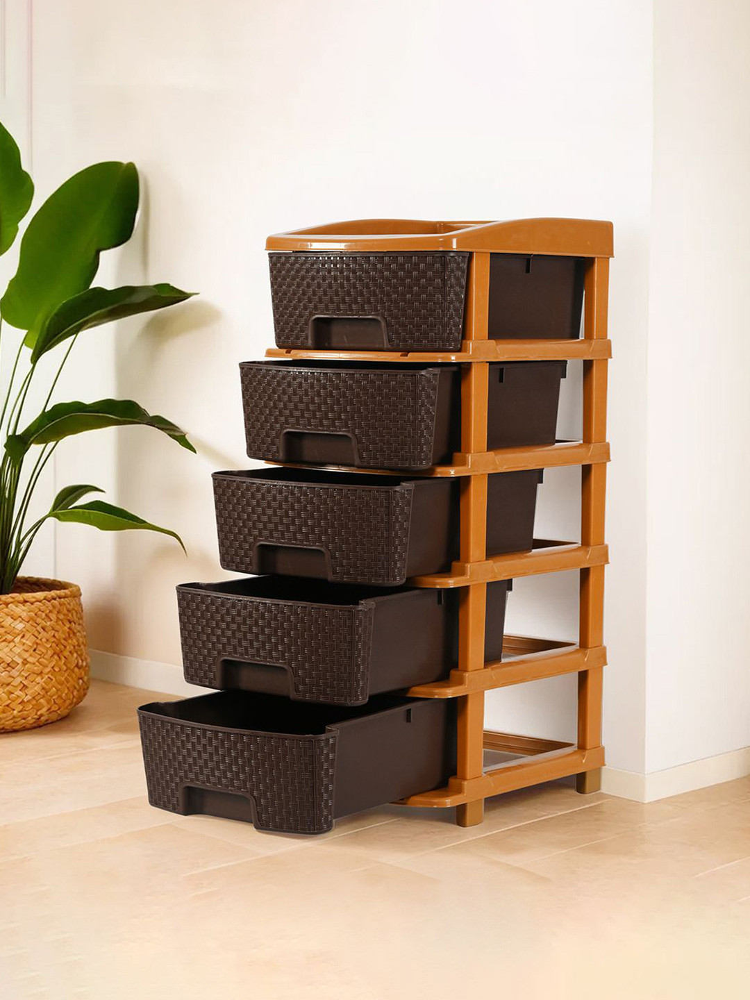Kuber Industries Brown Modular 5-Layer Drawer Organisers 48Ltr