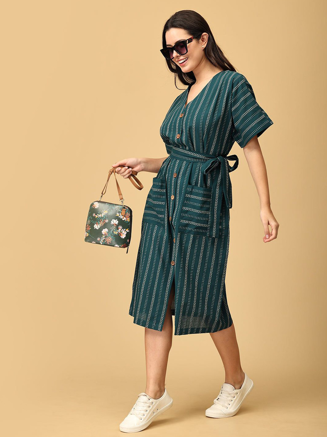 The Woman Store Embroidered Cotton A-Line Midi Dress