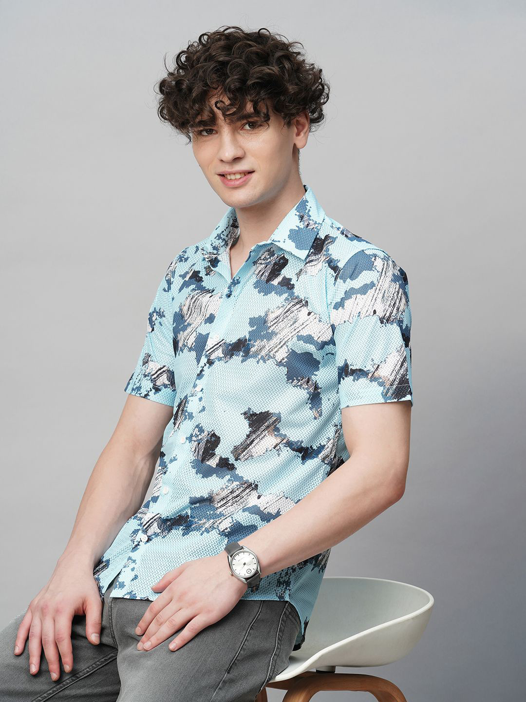 TRYBUY.IN Men Comfort Spread Collar Abstract Printed Cotton Party Shirt