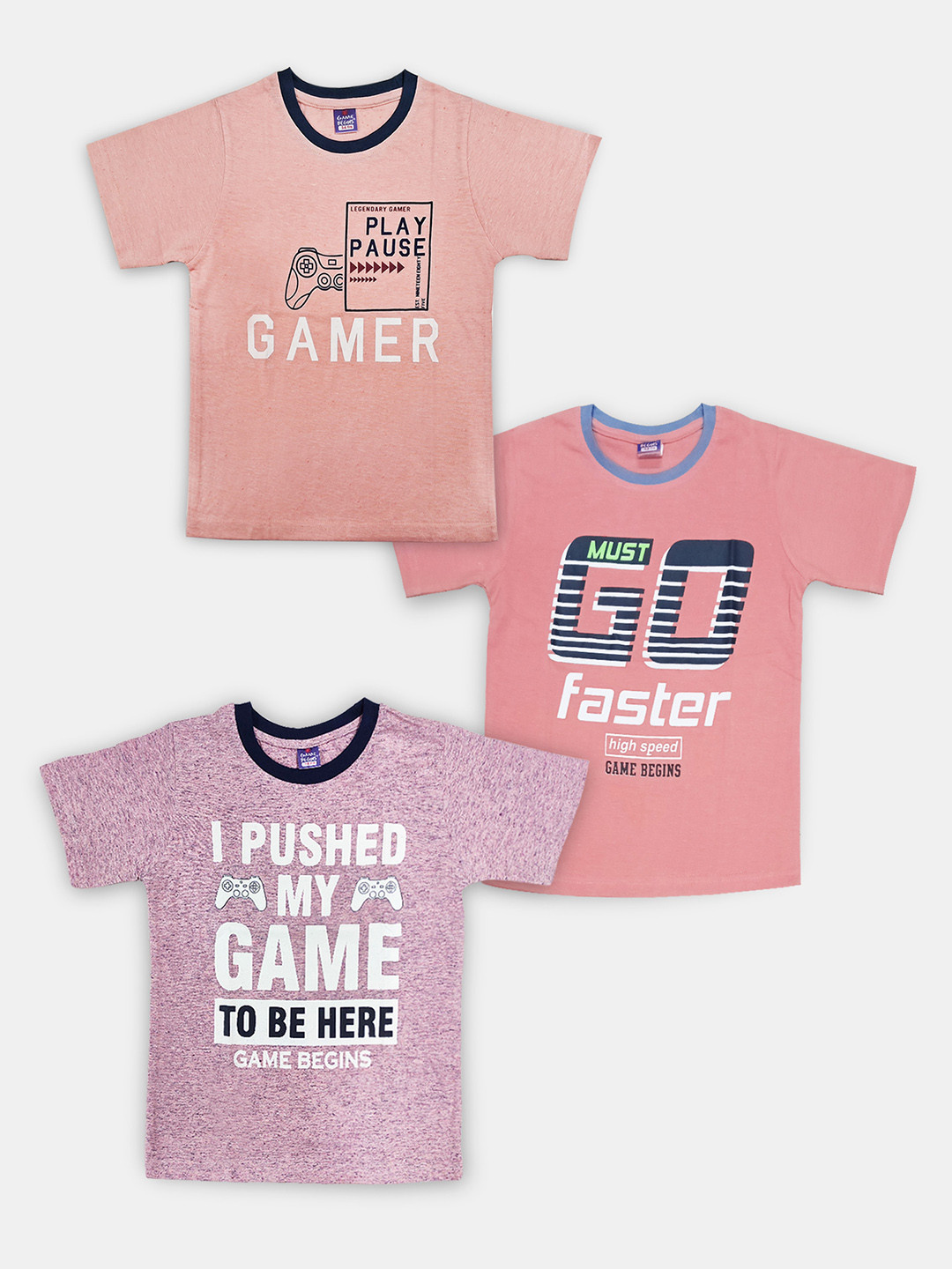 Here&Now X Game Begins Boys Assorted Set of 3 Typography Printed Applique T-shirt