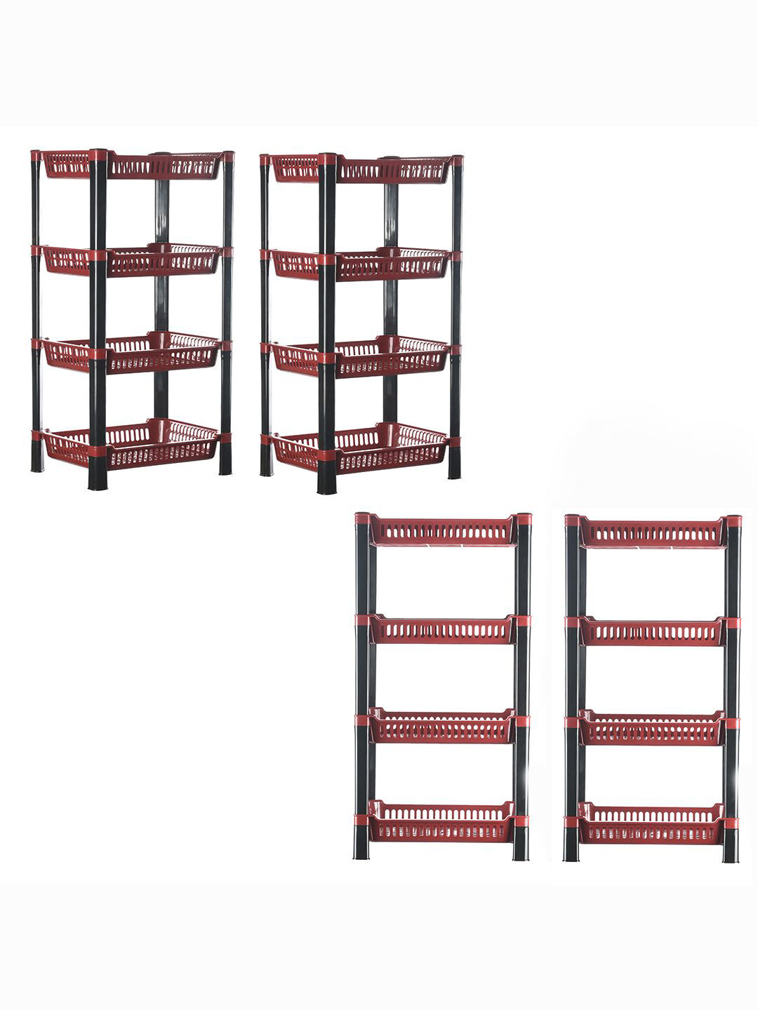 Kuber Industries Maroon & Black 4 Pieces Multipurpose 4 Tier Racks For Storage