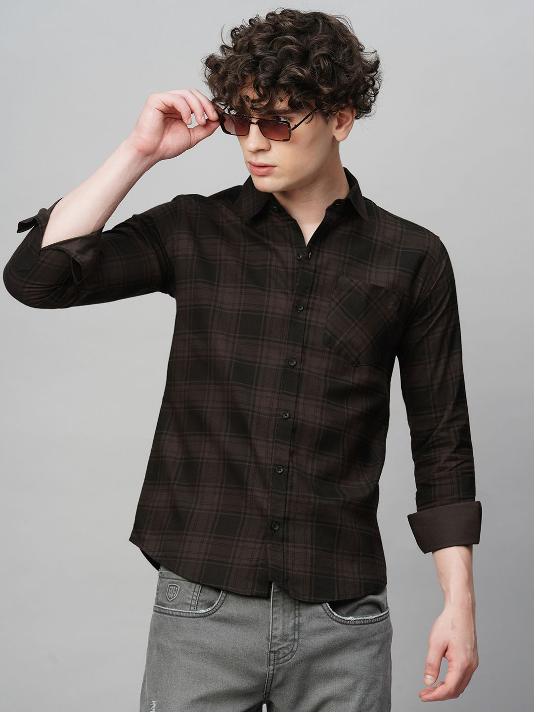 TRYBUY.IN Men Comfort Spread Collar Tartan Checked Cotton Party Shirt