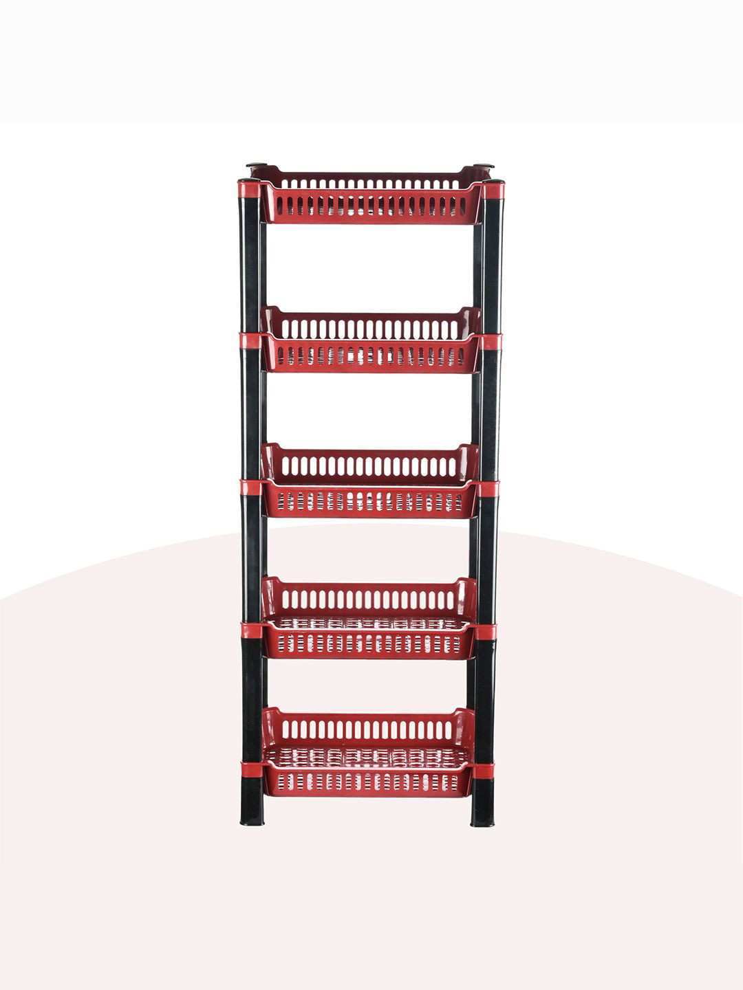Kuber Industries Maroon & Black 5 Pieces Self Design Multipurpose 5 Tier Racks For Storage