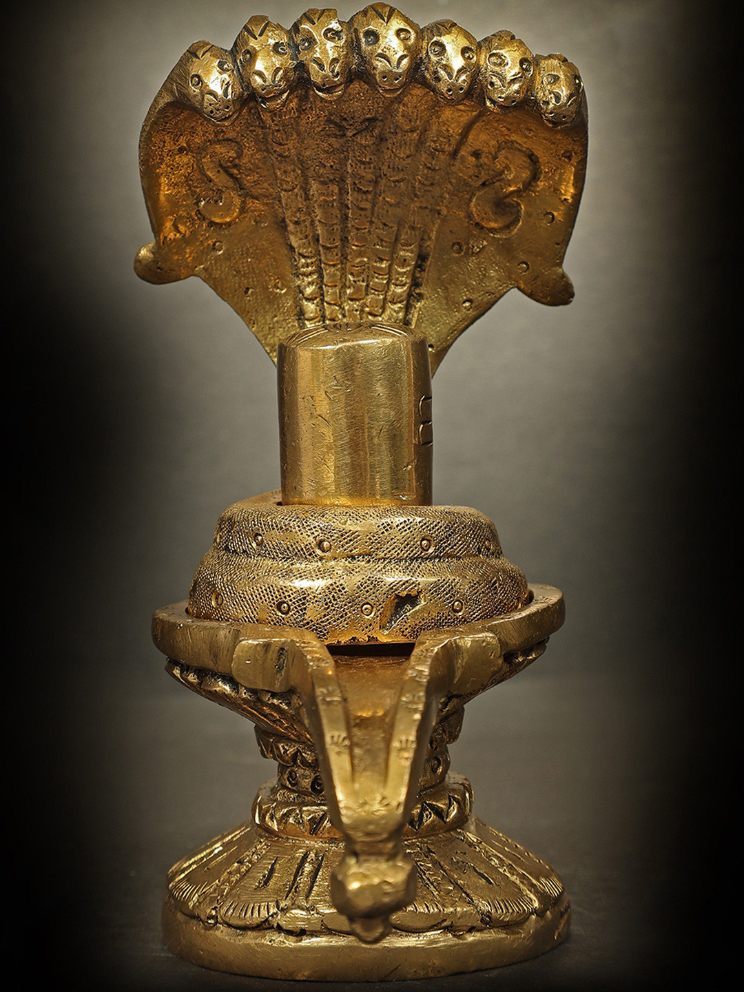 Exotic India Shiva Linga With Sheshnaag Gold Brass Metallic Living Room Hand-Crafted Small Showpiece - 5.4 Inches