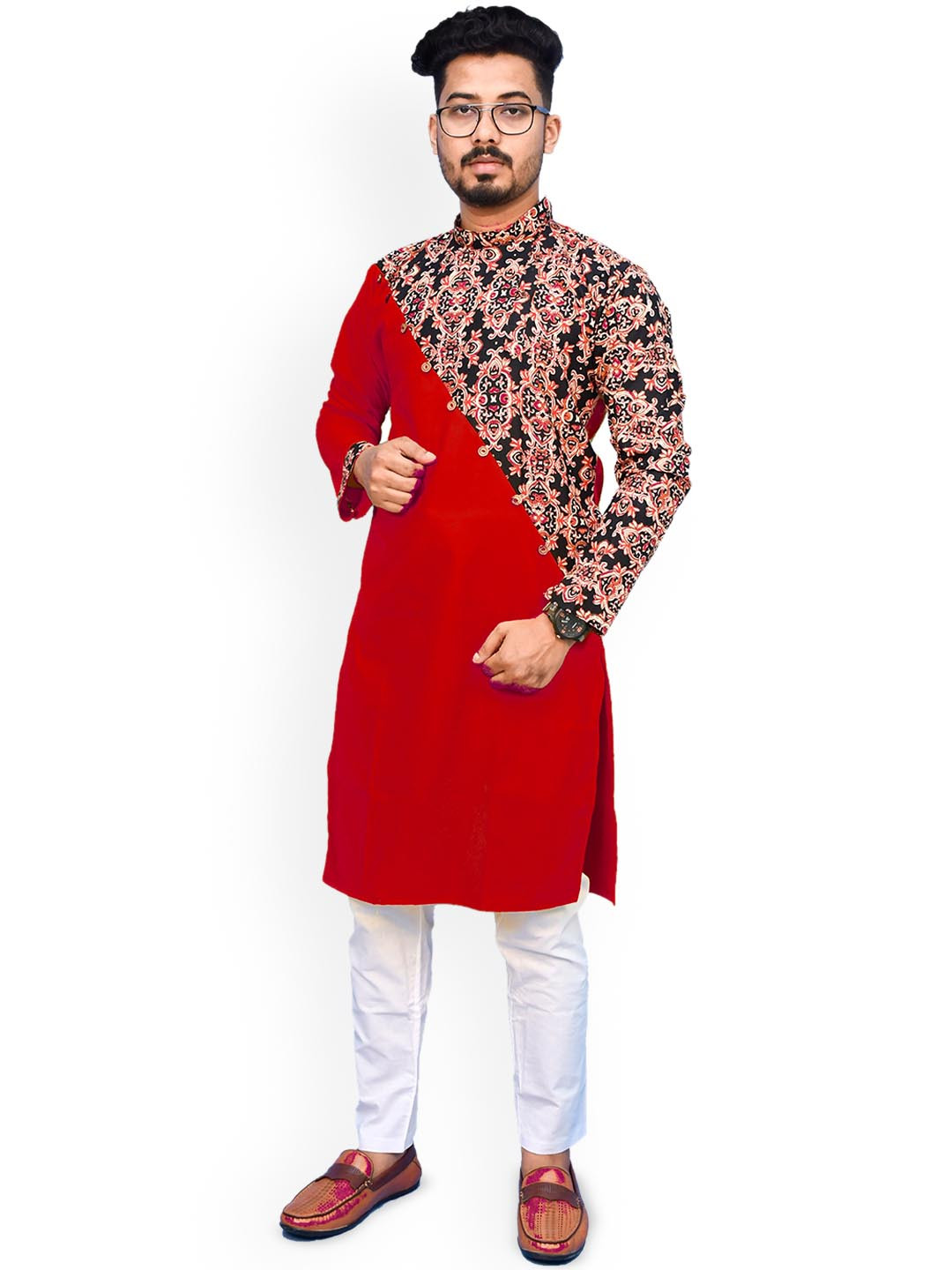 Rainbow Cloths Ethnic Motifs Printed Mandarin Collar Cotton Straight Kurta