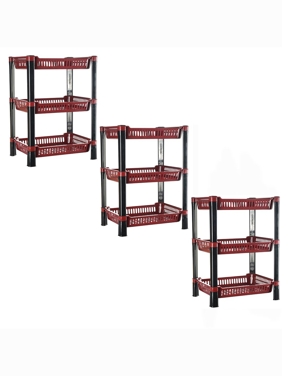 Kuber Industries Maroon & Black 3 Pieces Long Lasting 3-Tier Toy Organiser