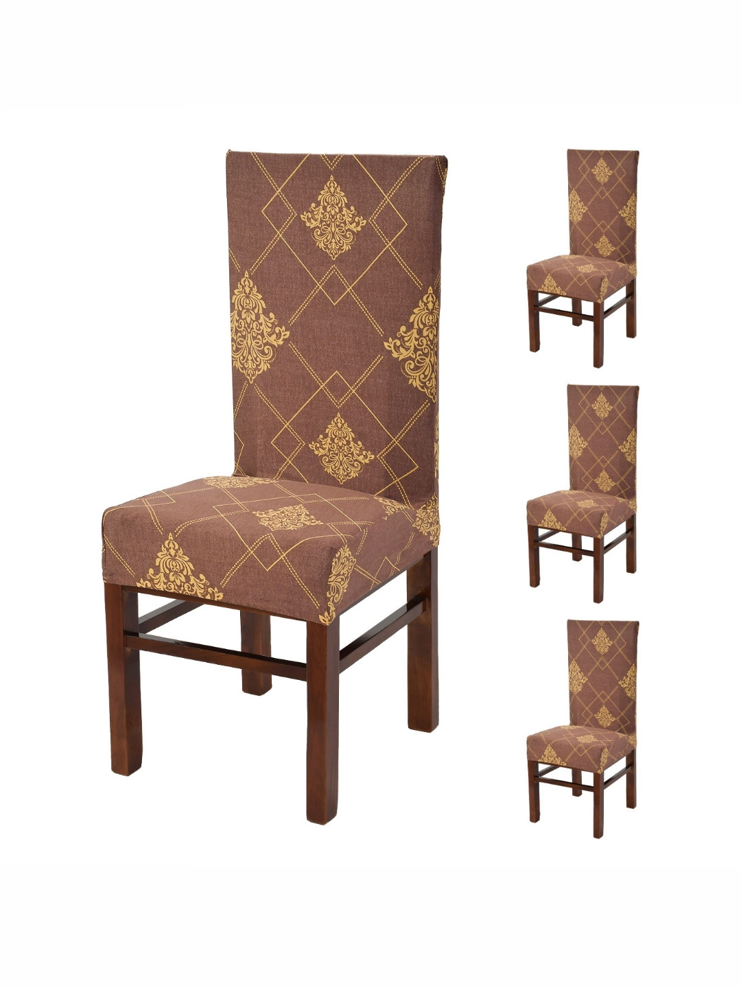 Yellow Weaves Brown & Yellow 4 Pieces Ethnic Motifs Printed Stretchable  Chair Cover