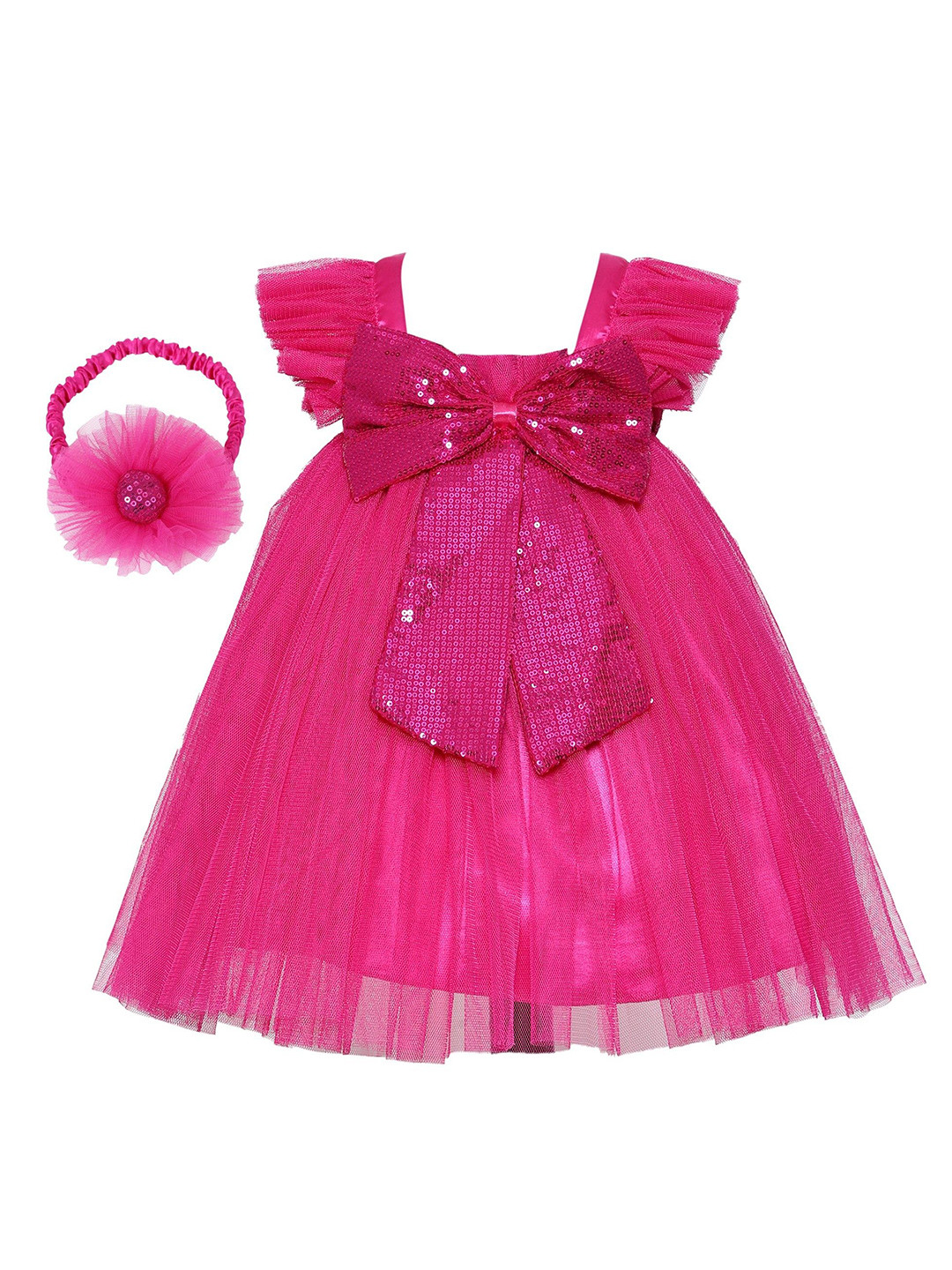 Pink Wings Net Fit & Flare Dress