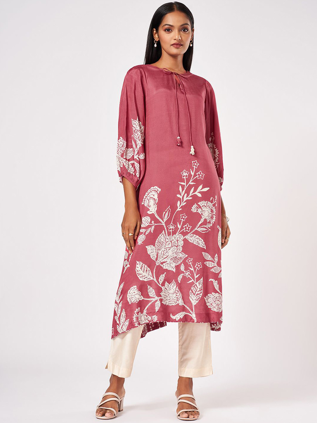 Marigold Lane Floral Printed Bishop Sleeves A-Line Kurta