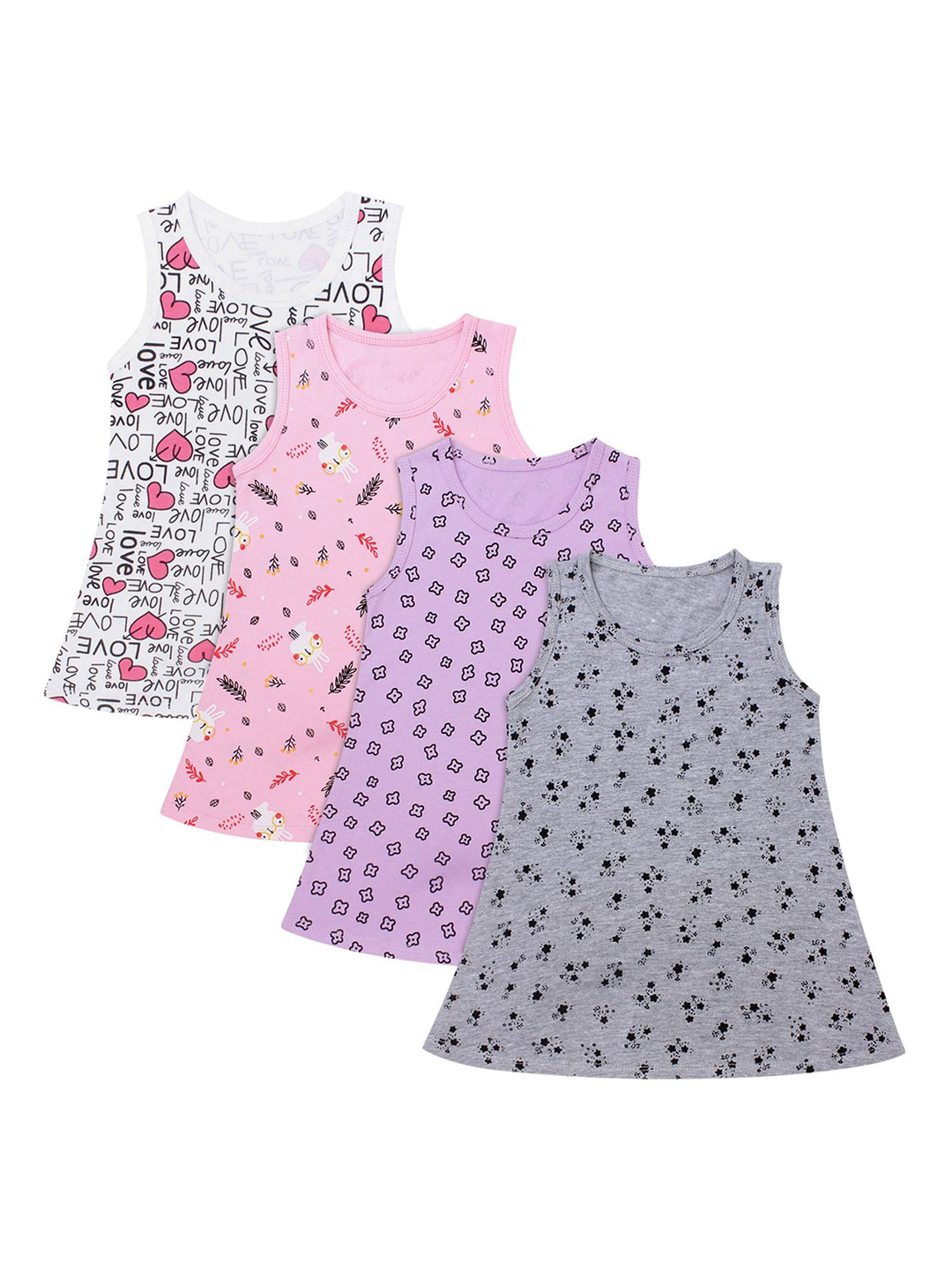 CLAP Girls Pack of 4 Printed A Line Midi Dress