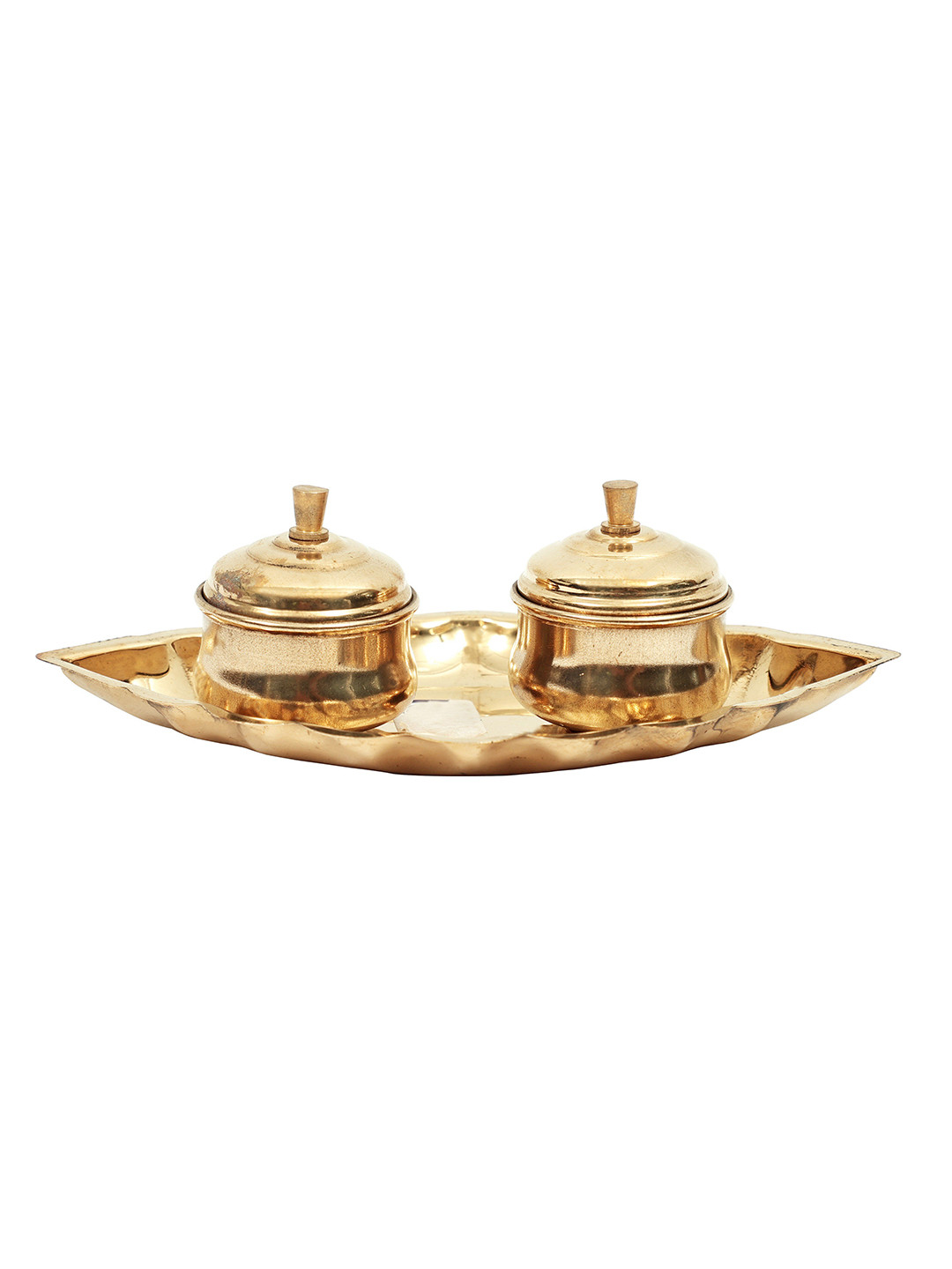 Exotic India Gold-Toned 3 Pieces Brass Sindoor Patra
