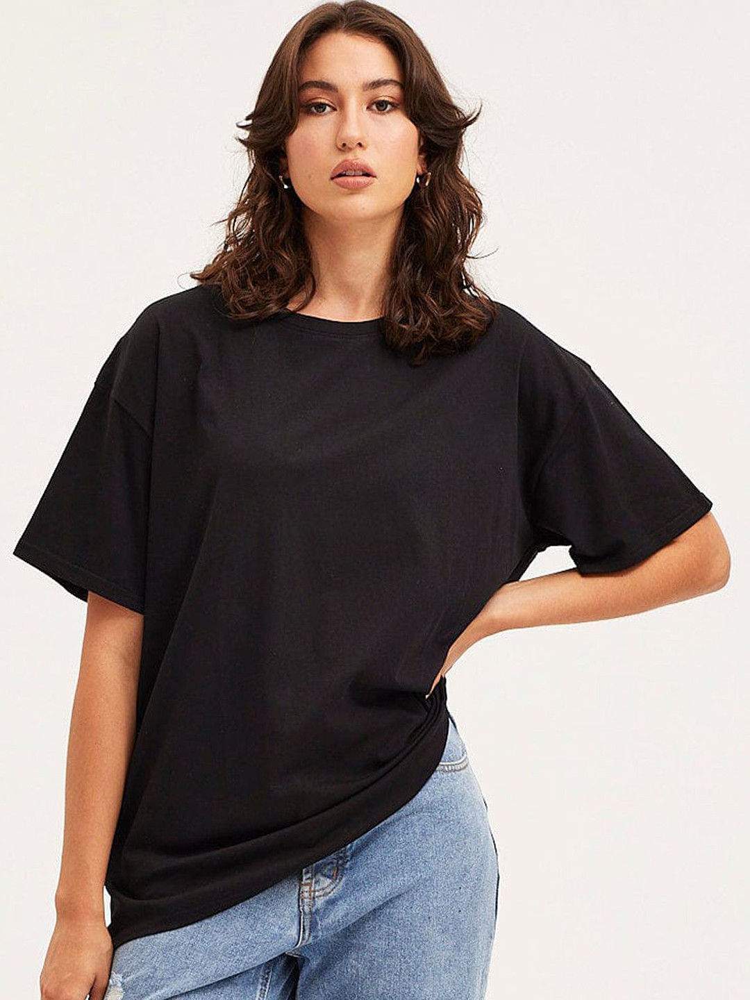 Genzy Women Solid Drop-Shoulder Sleeves Oversized T-shirt