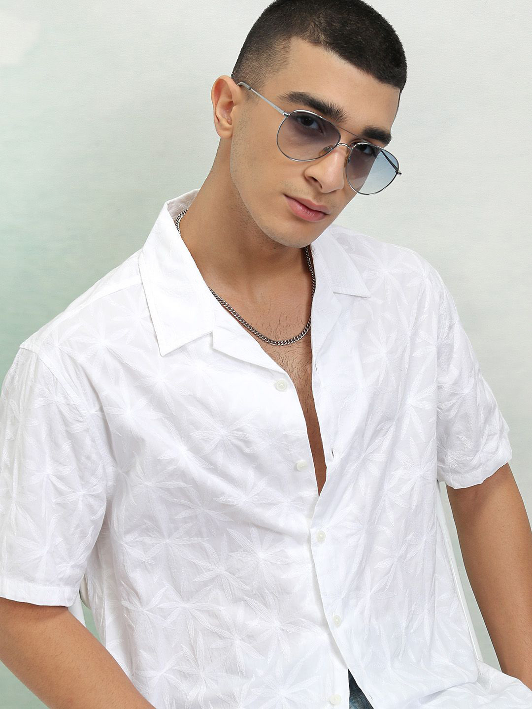 Highlander Men Embroider Cuban Collar Relaxed Shirt