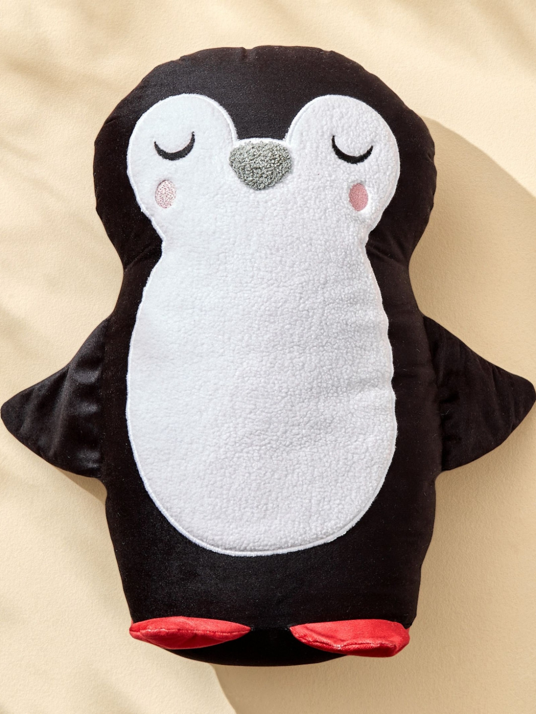 Home Centre Slate Kids White & Black Penguin Cotton Pre Filled Cushion