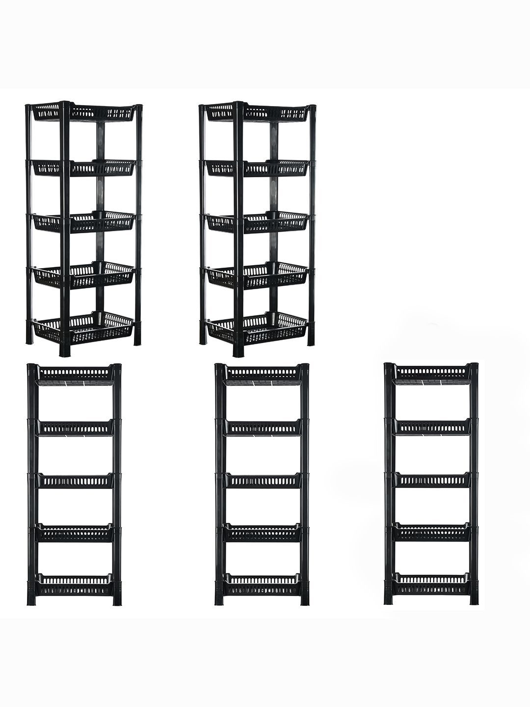 Kuber Industries Black 5 Pieces Multipurpose 5 Tier Racks For Storage