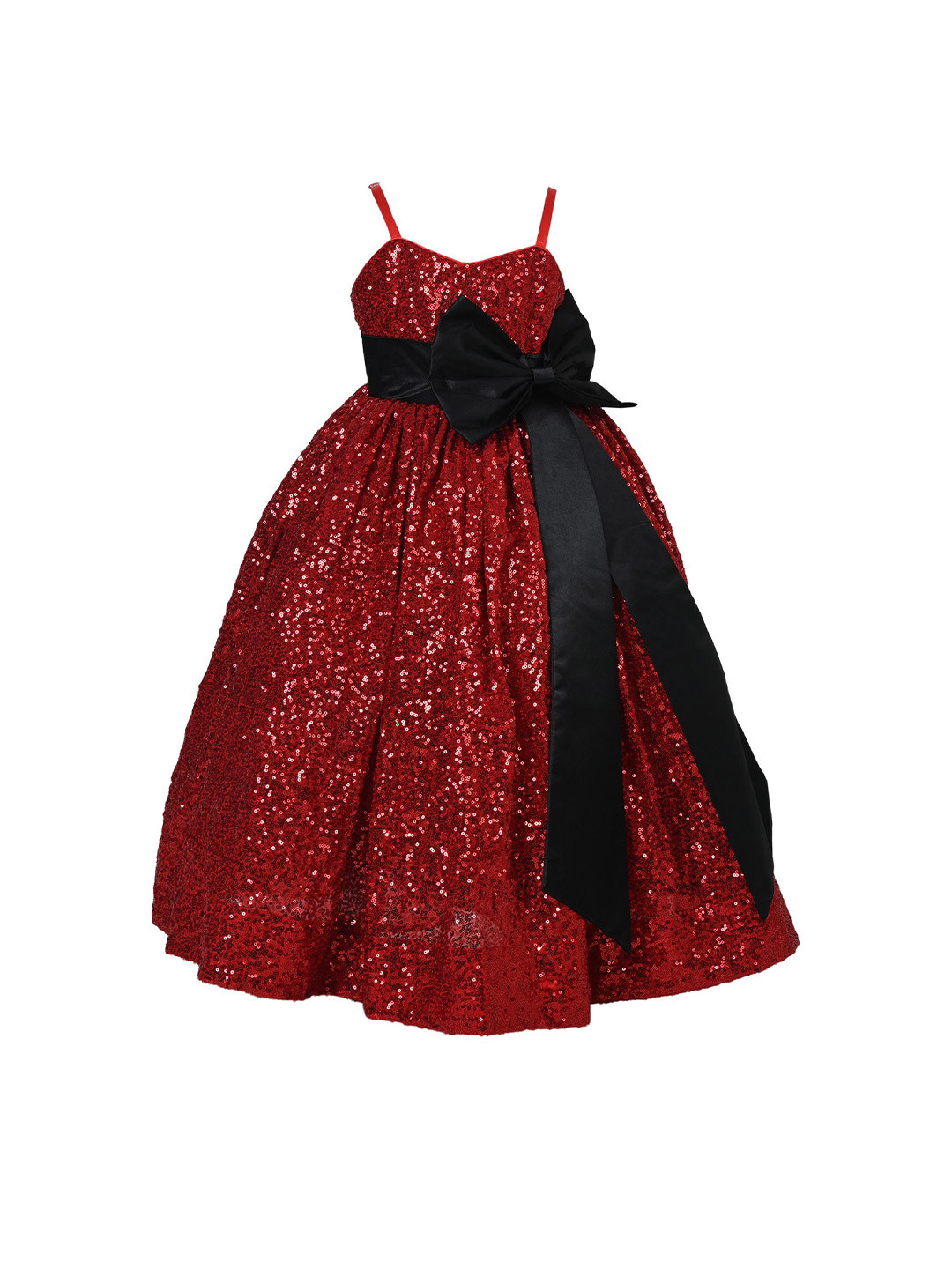 Pink Wings Girls Embellished Sequin Maxi Dress With Bow