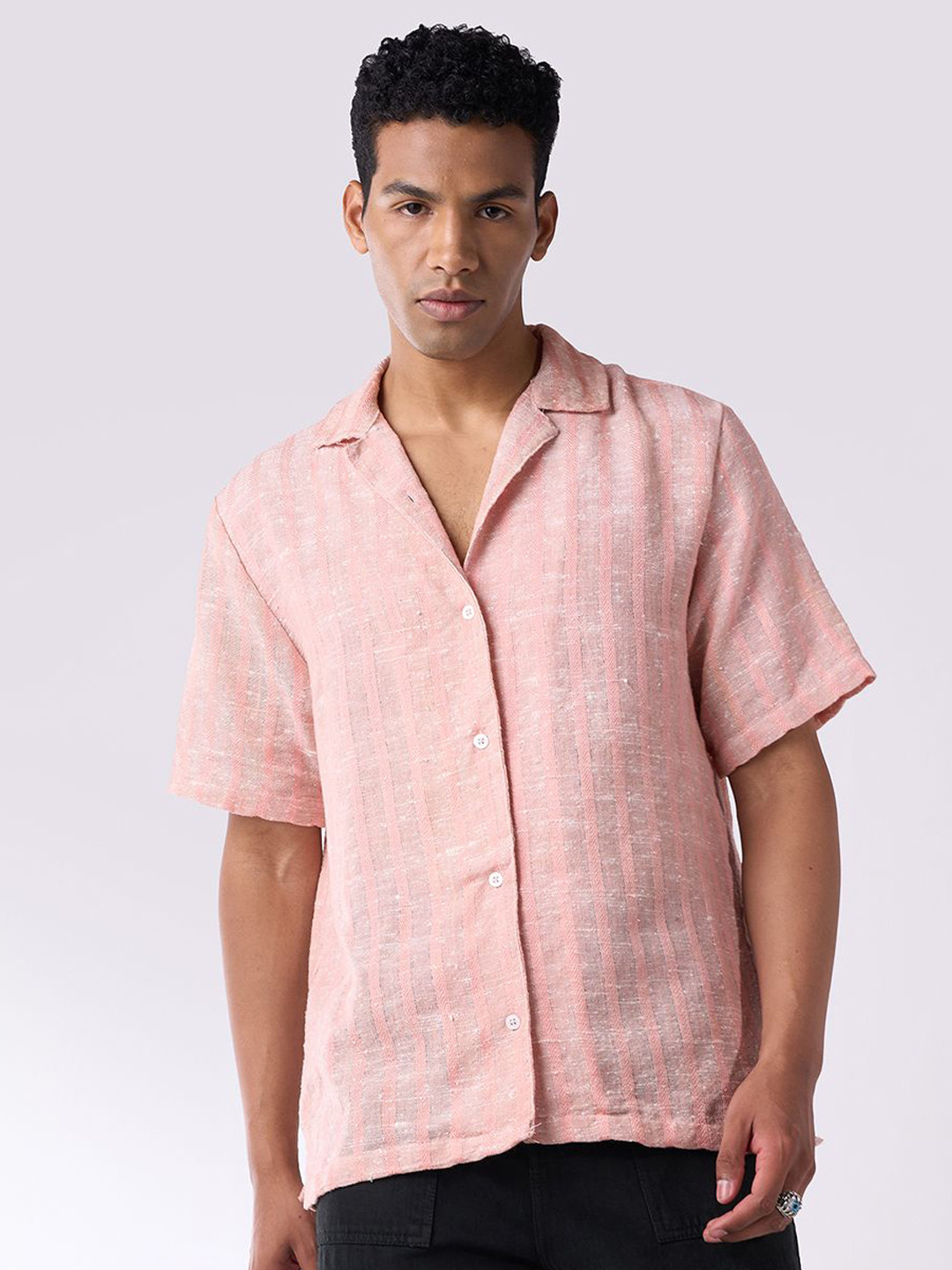 IZF Men Cuban Collar Textured Relaxed Fit Casual Shirt