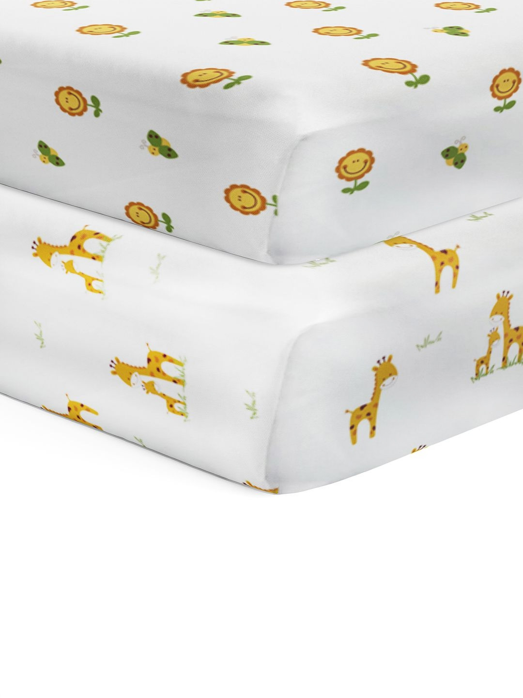 The White Cradle Yellow Conversational Cotton 120 TC Crib 2 Bedsheet -87 x 93 inches