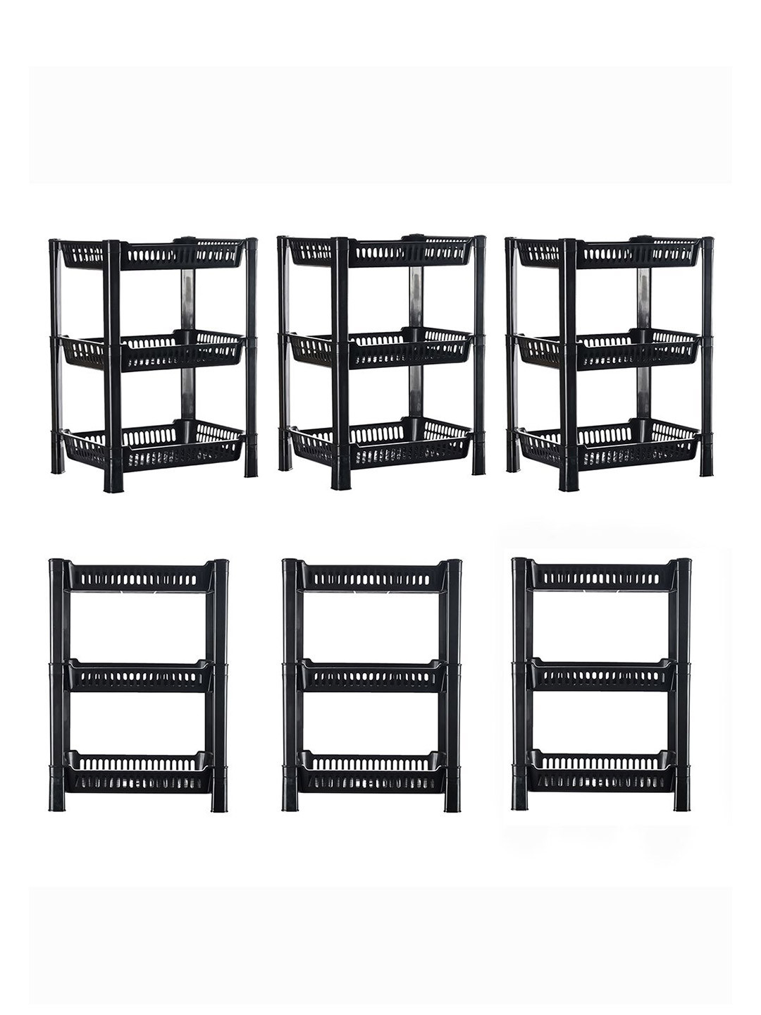 Kuber Industries Black 6 Pieces Multipurpose 3 Tier Racks For Storage