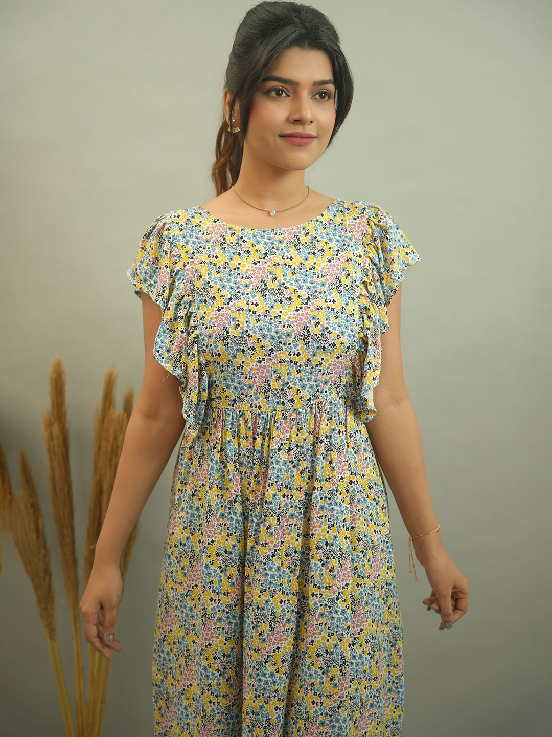 GO BOUJEE Floral Print Fit & Flare Midi Dress