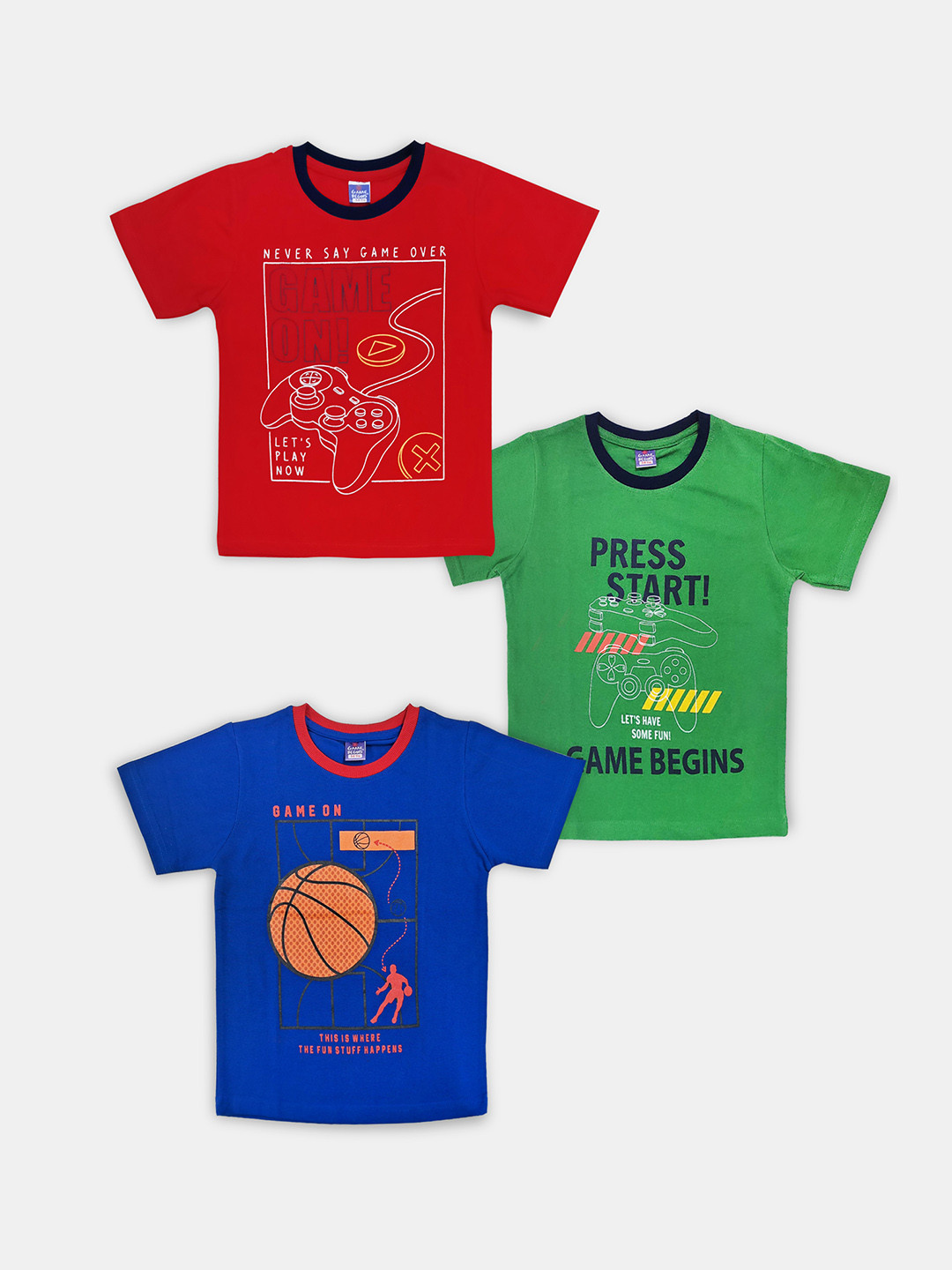 Here&Now X Game Begins Boys Pack of 3 Assorted Typography Printed T-shirts